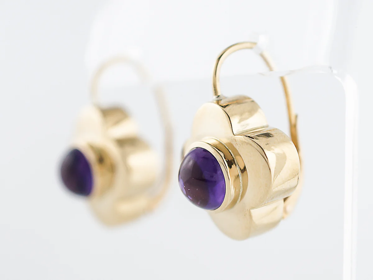 Dangle Earrings Modern 4.60 Cabochon Cut Amethyst in 18K Yellow Gold - Image 3