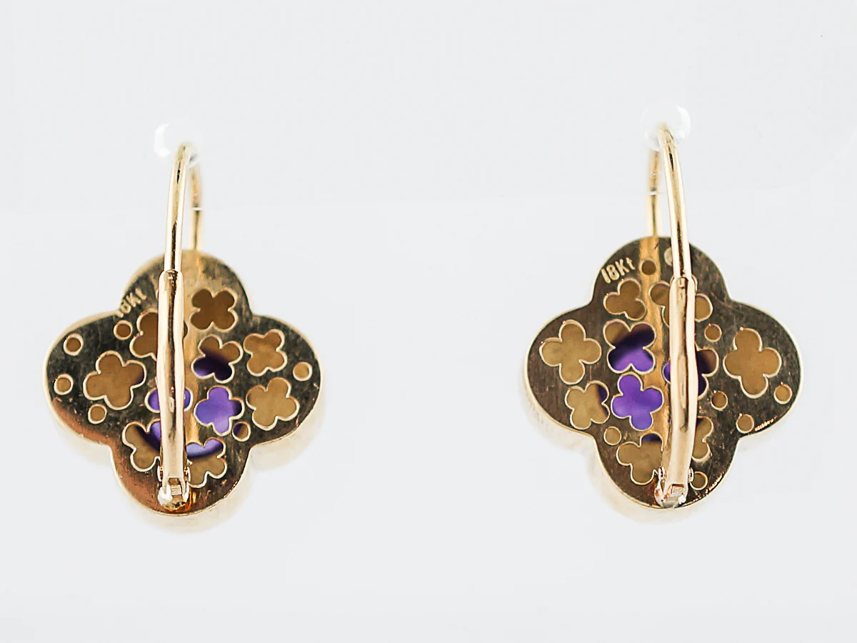 Dangle Earrings Modern 4.60 Cabochon Cut Amethyst in 18K Yellow Gold - Image 4