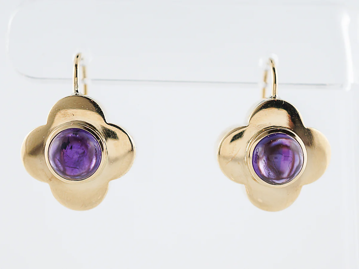 Dangle Earrings Modern 4.60 Cabochon Cut Amethyst in 18K Yellow Gold - Image 5