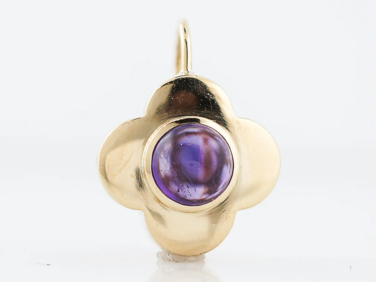 Dangle Earrings Modern 4.60 Cabochon Cut Amethyst in 18K Yellow Gold - Image 6