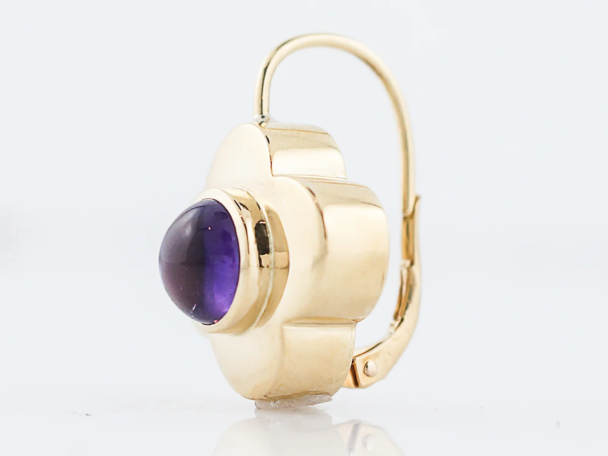 Dangle Earrings Modern 4.60 Cabochon Cut Amethyst in 18K Yellow Gold - Image 7