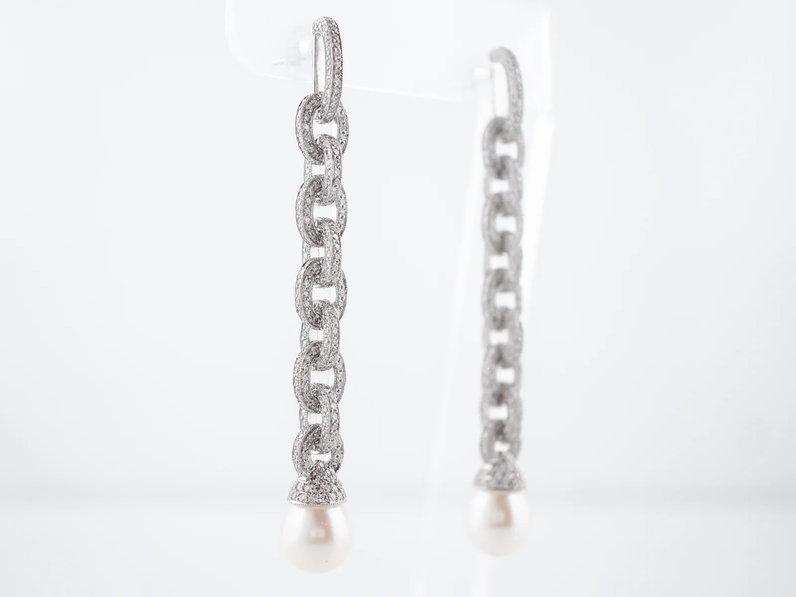 Dangle Earrings Modern 6.59 Round Brilliant Cut Diamonds & Pearl in Platinum - Image 3