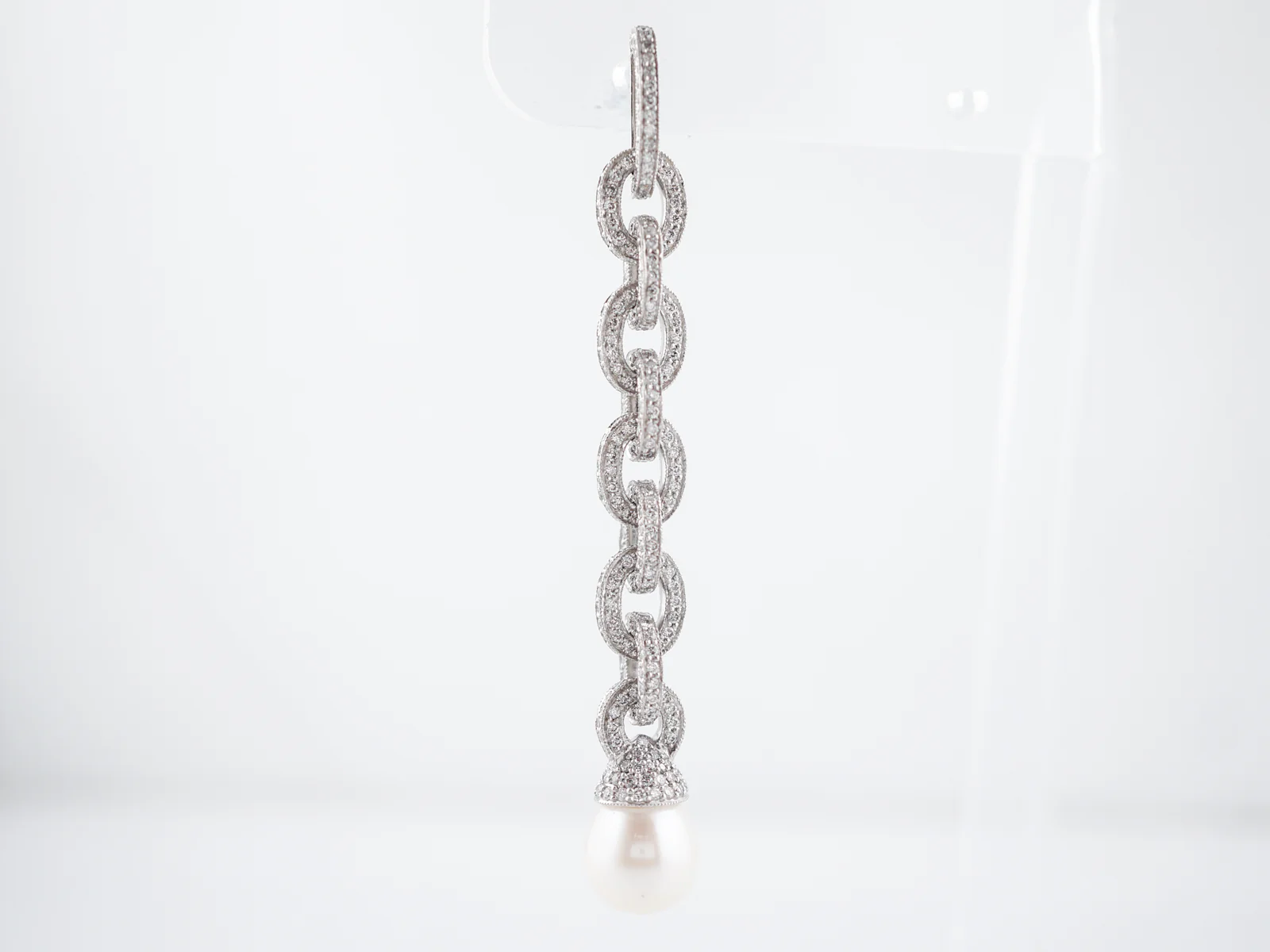 Dangle Earrings Modern 6.59 Round Brilliant Cut Diamonds & Pearl in Platinum - Image 4