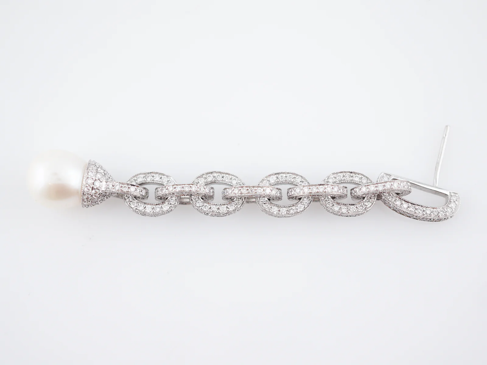 Dangle Earrings Modern 6.59 Round Brilliant Cut Diamonds & Pearl in Platinum - Image 6