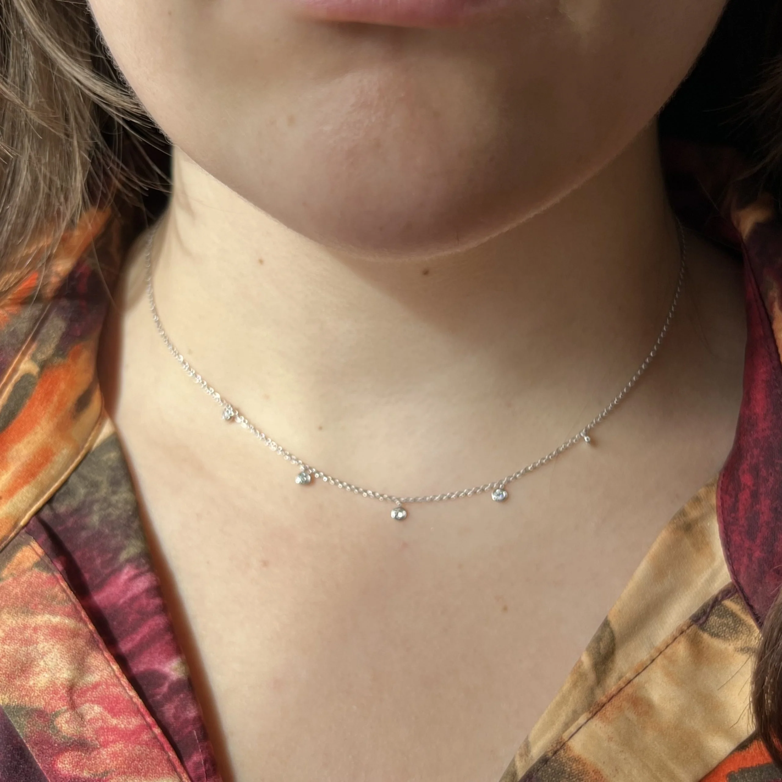 Dangling Round Diamond Bezel Necklace in 14k White Gold - Image 4
