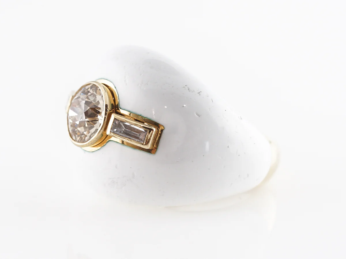 David Webb White Enamel & Diamond Ring in 18K White Gold - Image 2