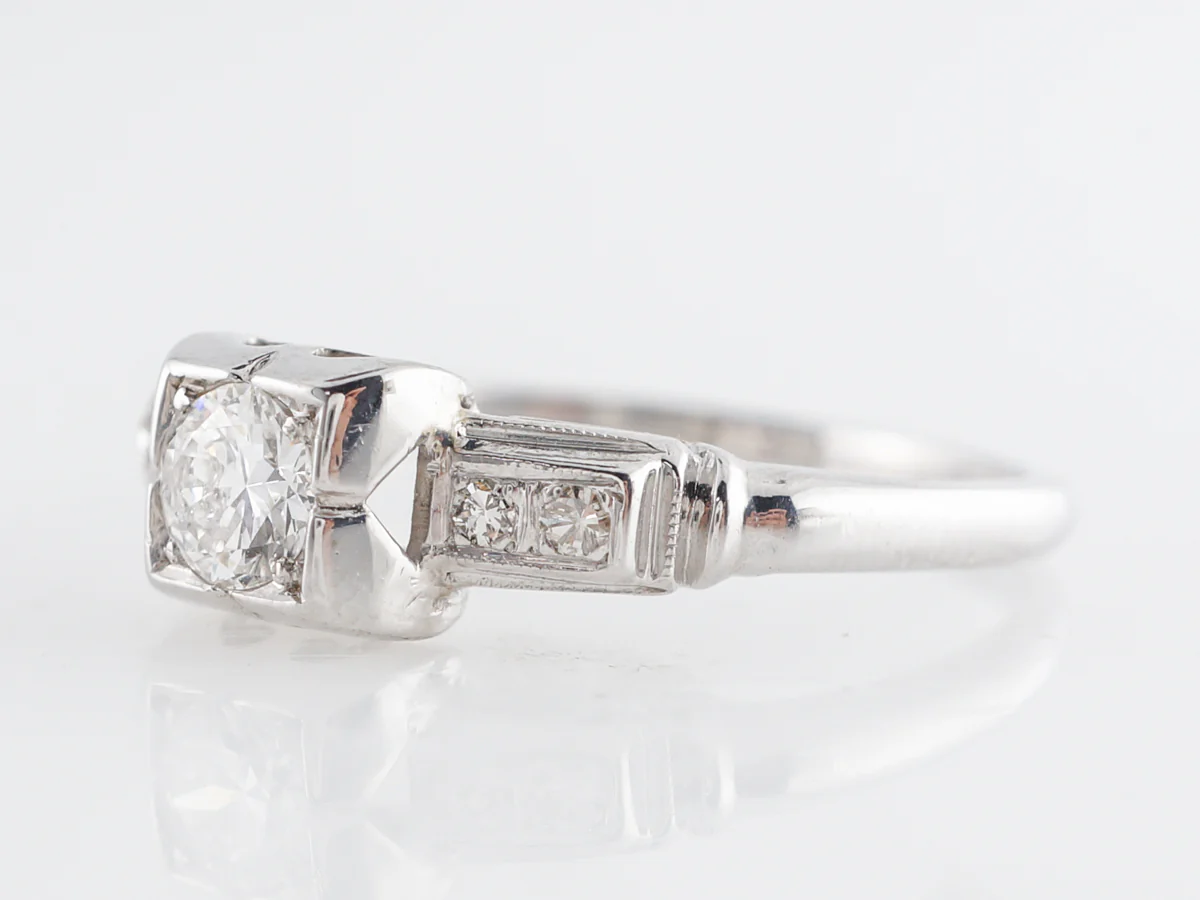 Deco .30 Old European Cut Engagement Ring in White Gold - Image 2