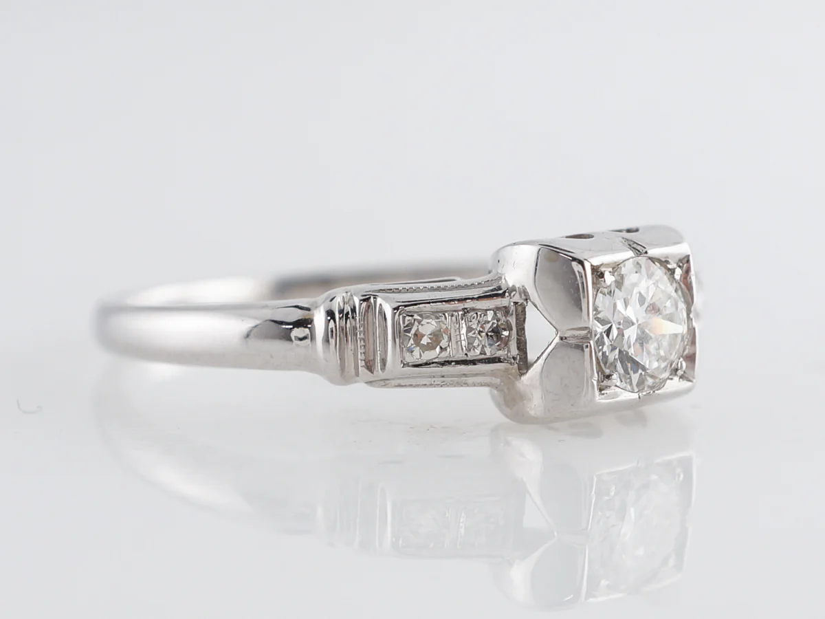 Deco .30 Old European Cut Engagement Ring in White Gold - Image 3