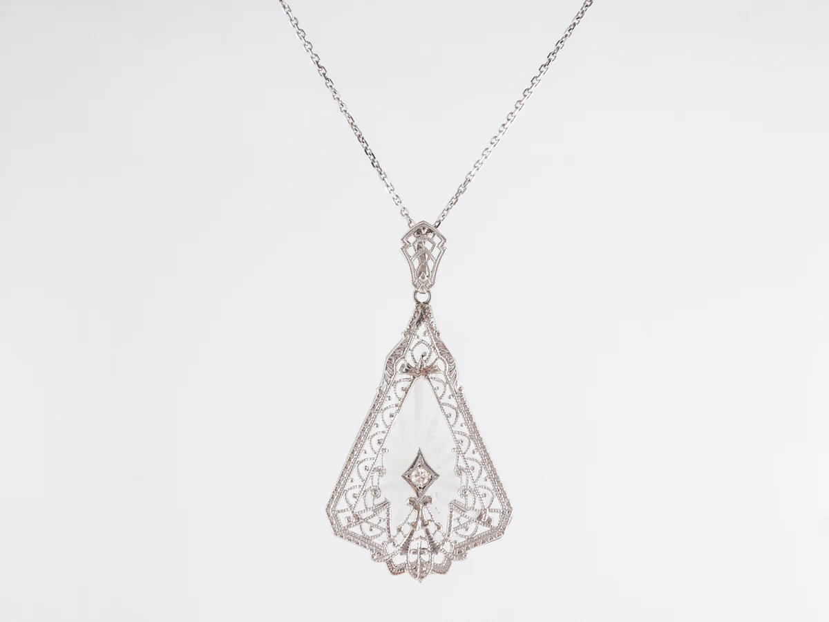 Deco Camphor Glass Necklace in 14k White Gold - Image 2