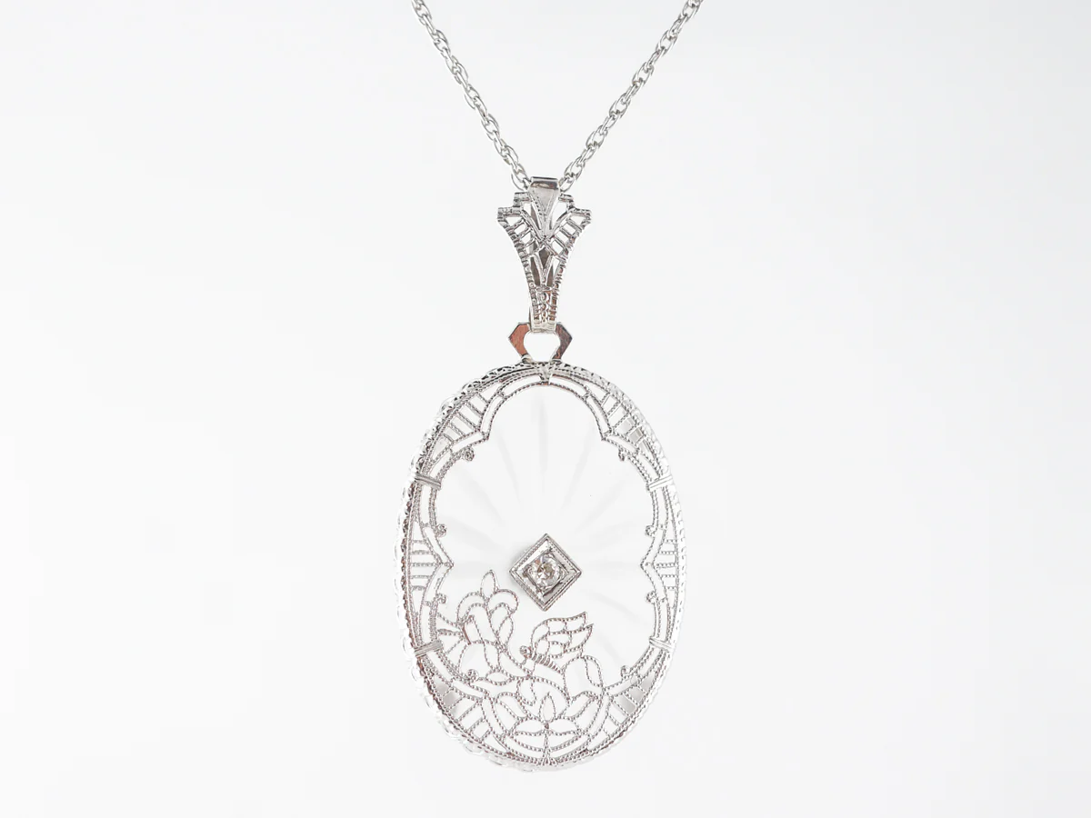 Deco Camphor Glass Pendant in 14k White Gold - Image 2