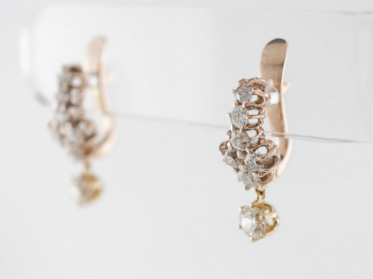 Deco Diamond Dangle Earrings in Yellow Gold - Image 2