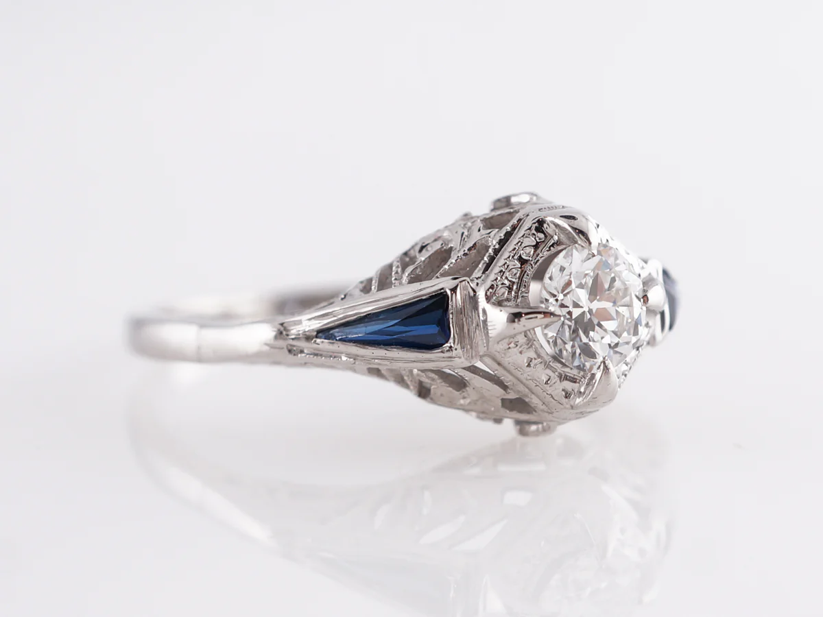 Deco Diamond & Sapphire Engagement in 14k White Gold - Image 3