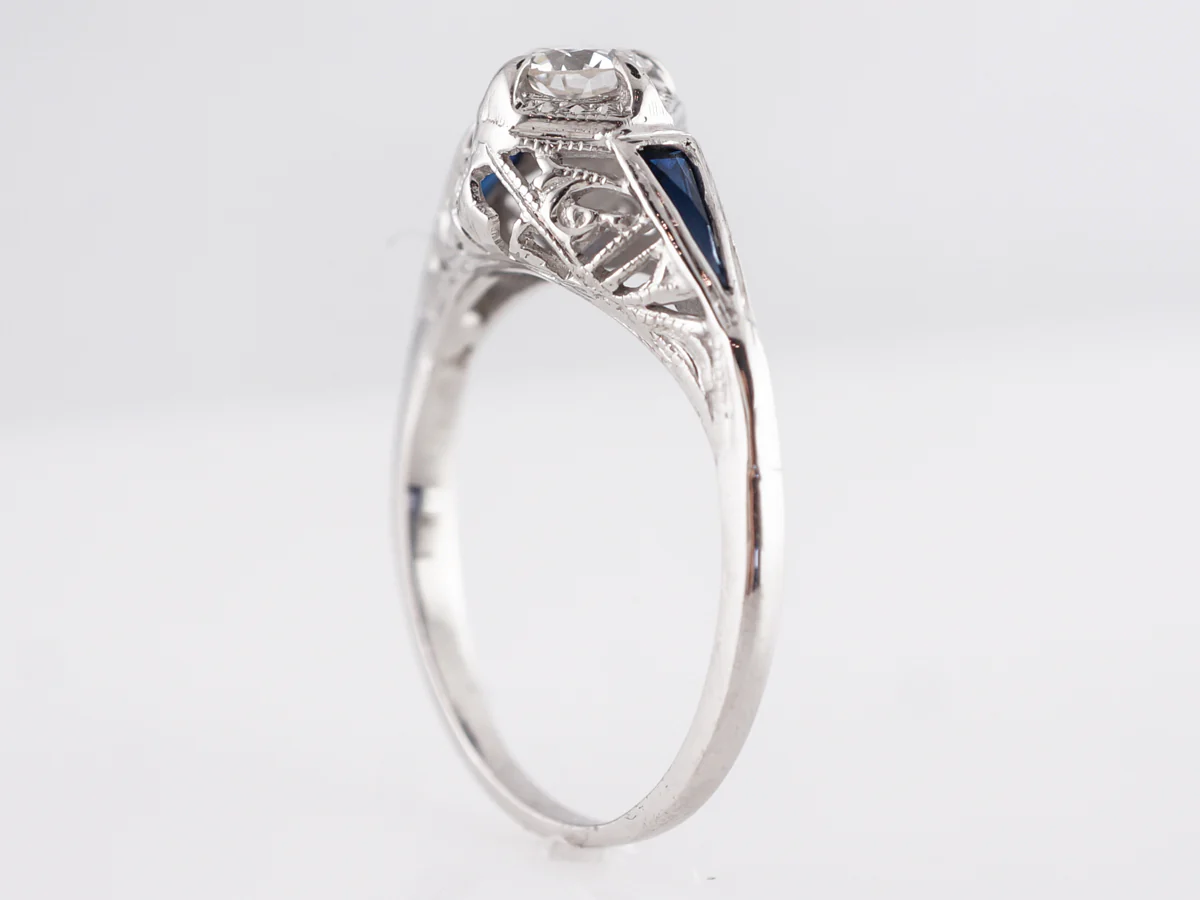 Deco Diamond & Sapphire Engagement in 14k White Gold - Image 5