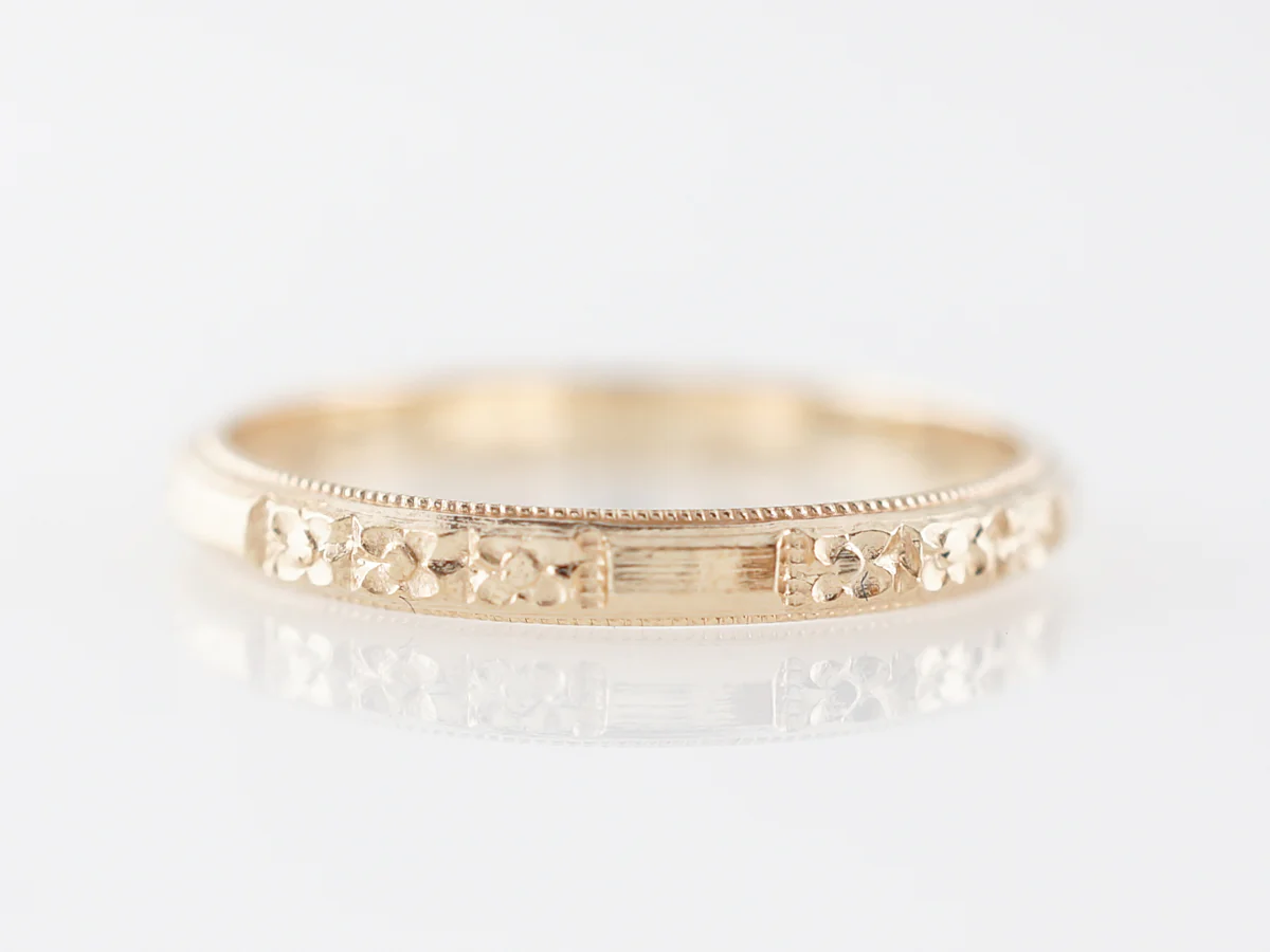 Deco Engraved Orange Blossom Wedding Band Yellow Gold - Image 2