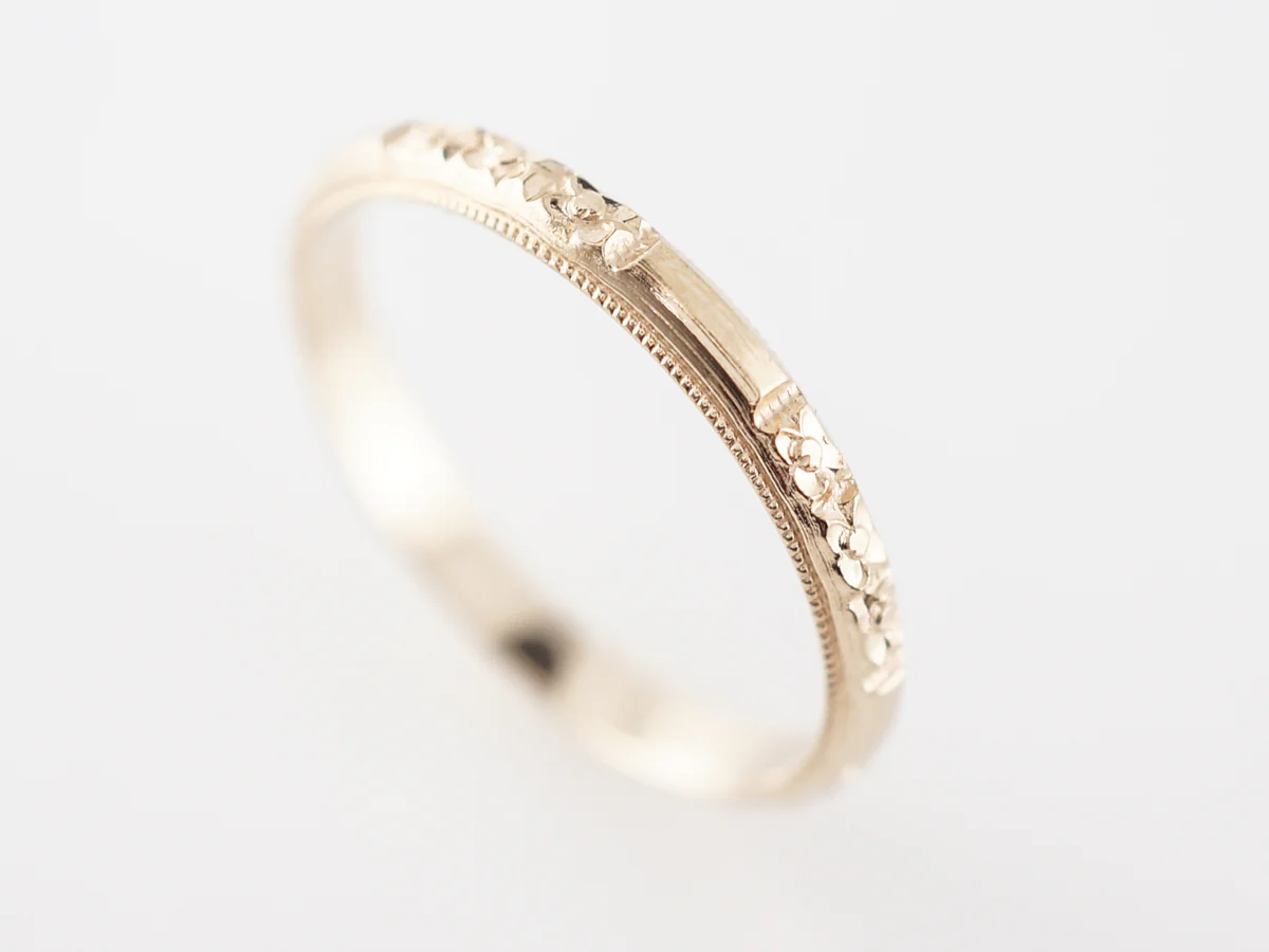 Deco Engraved Orange Blossom Wedding Band Yellow Gold - Image 3