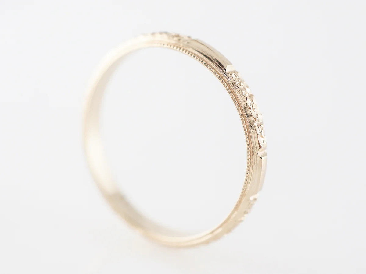Deco Engraved Orange Blossom Wedding Band Yellow Gold - Image 4