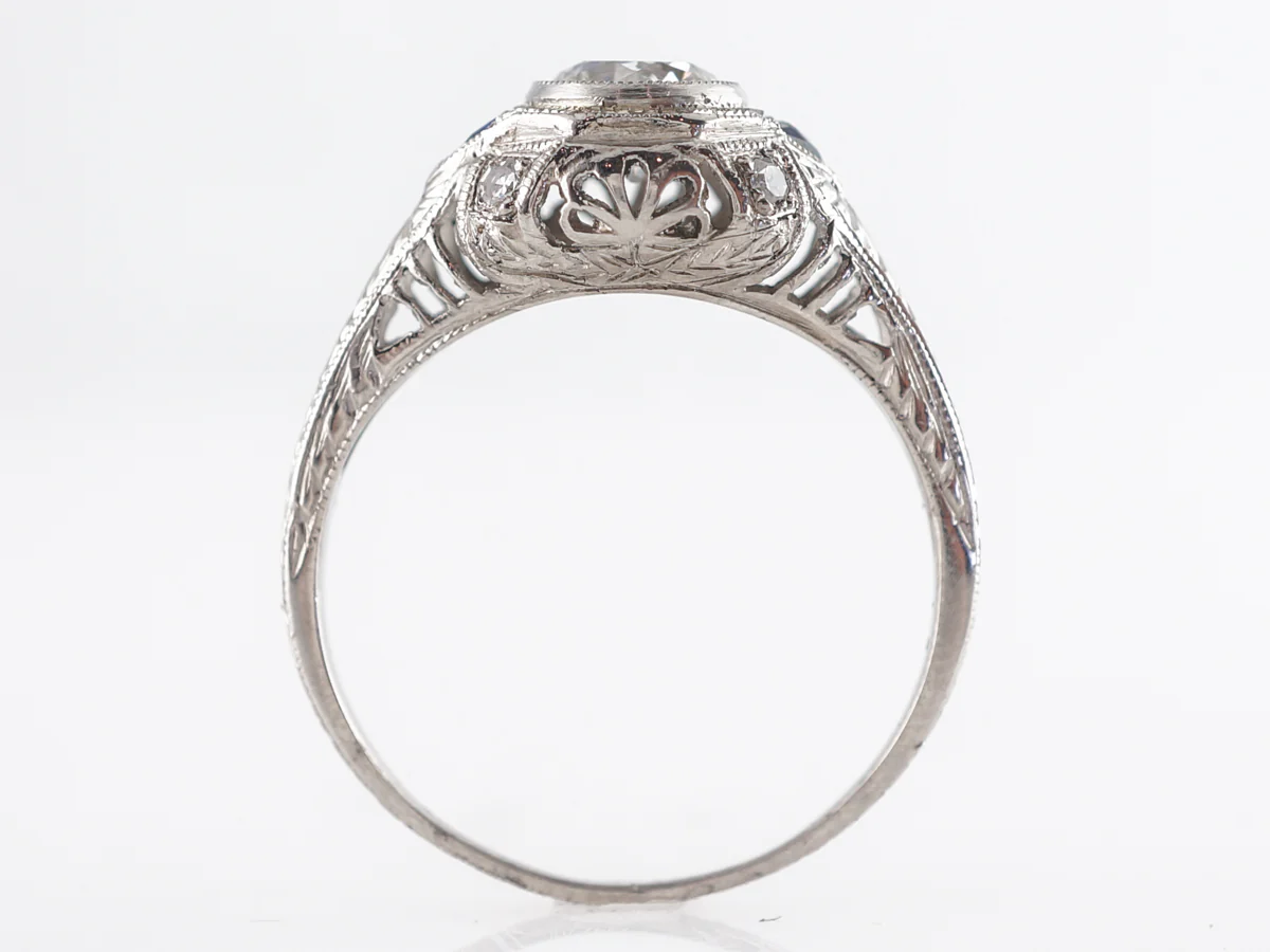 Deco European Cut Diamond Engagement Ring w/ Sapphires - Image 5
