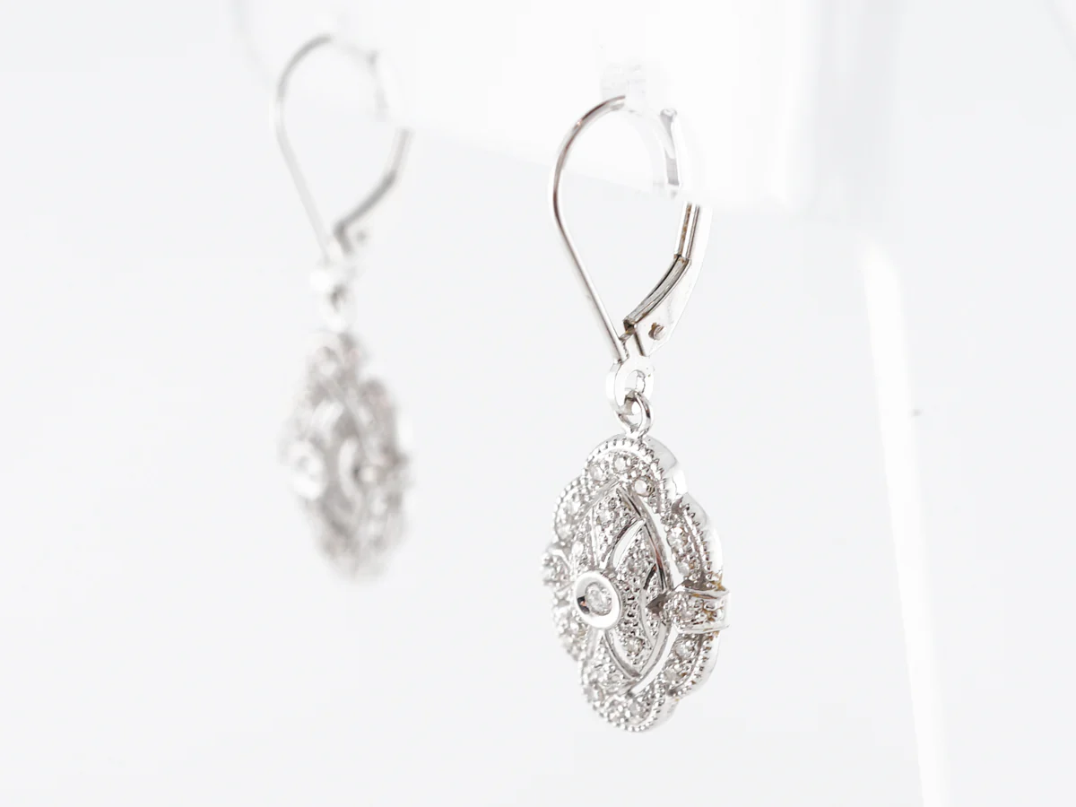 Deco Style Dangle Earrings w/ Diamonds in White Gold - Image 3