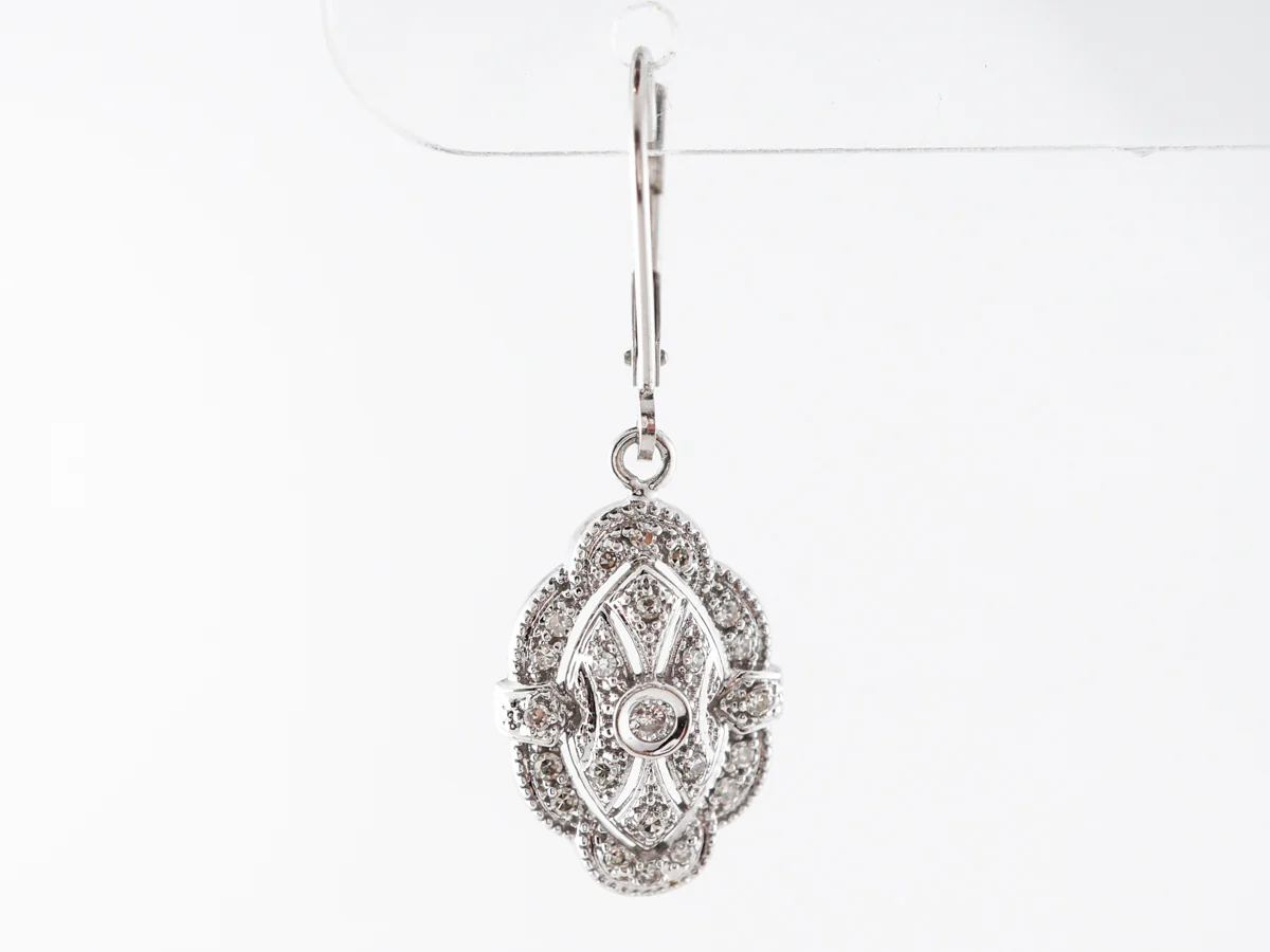 Deco Style Dangle Earrings w/ Diamonds in White Gold - Image 4