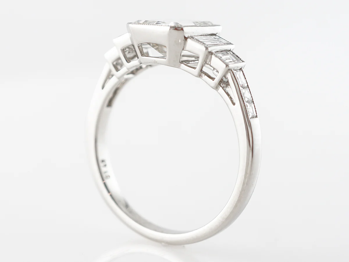 Deco Style Emerald Cut Diamond Engagement Ring in Platinum - Image 5