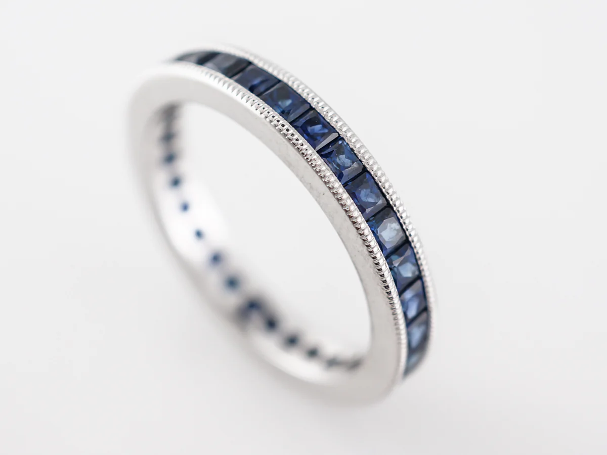 Deco Style Sapphire Band in 14k White Gold - Image 4
