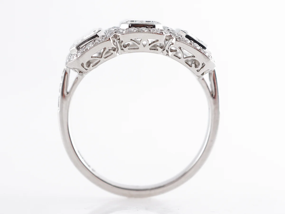 Deco Style Three Stone Emerald Cut Diamond Ring in Platinum - Image 4