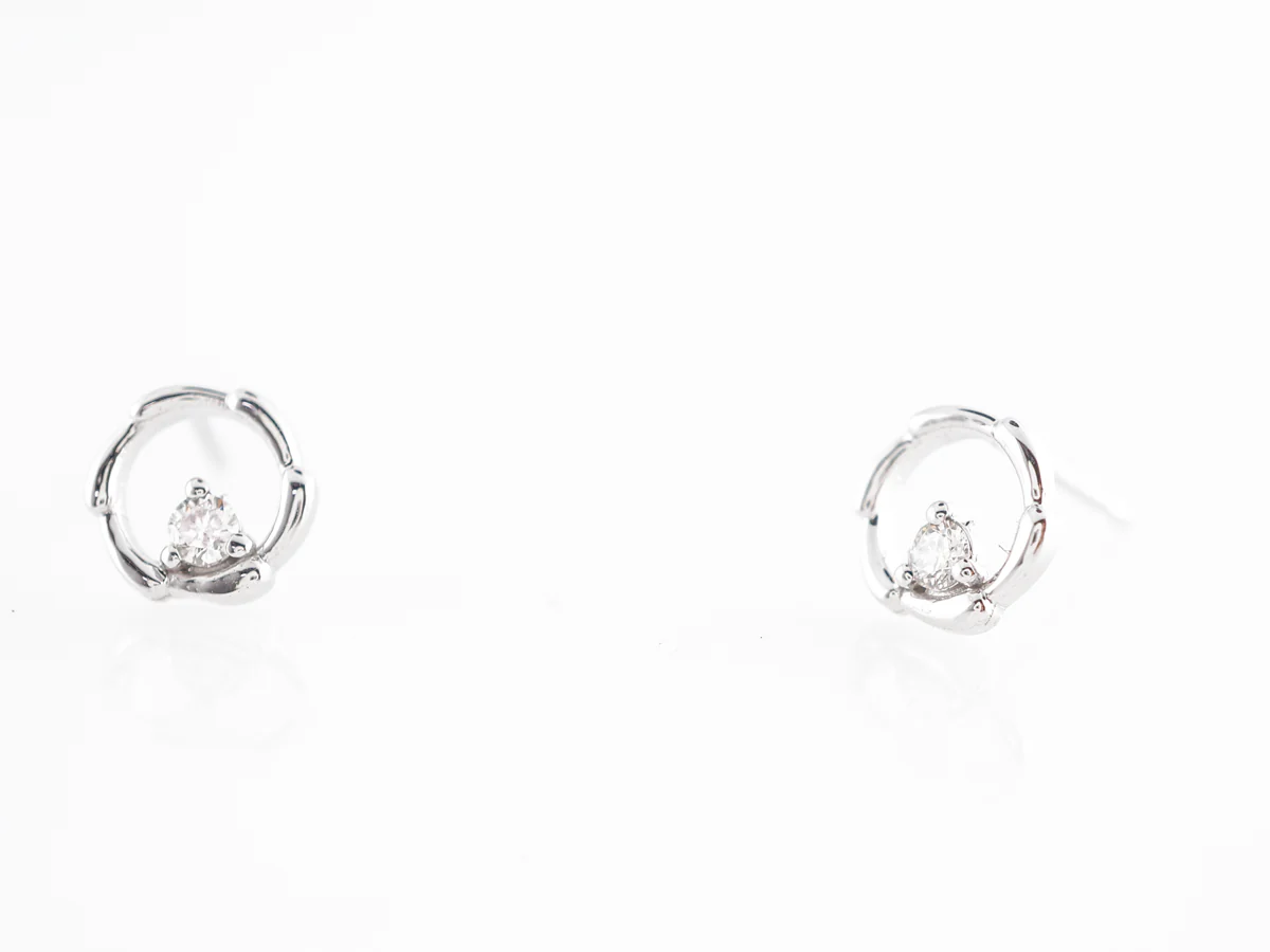 Delicate Diamond Hoop Earrings in 14k White Gold - Image 2