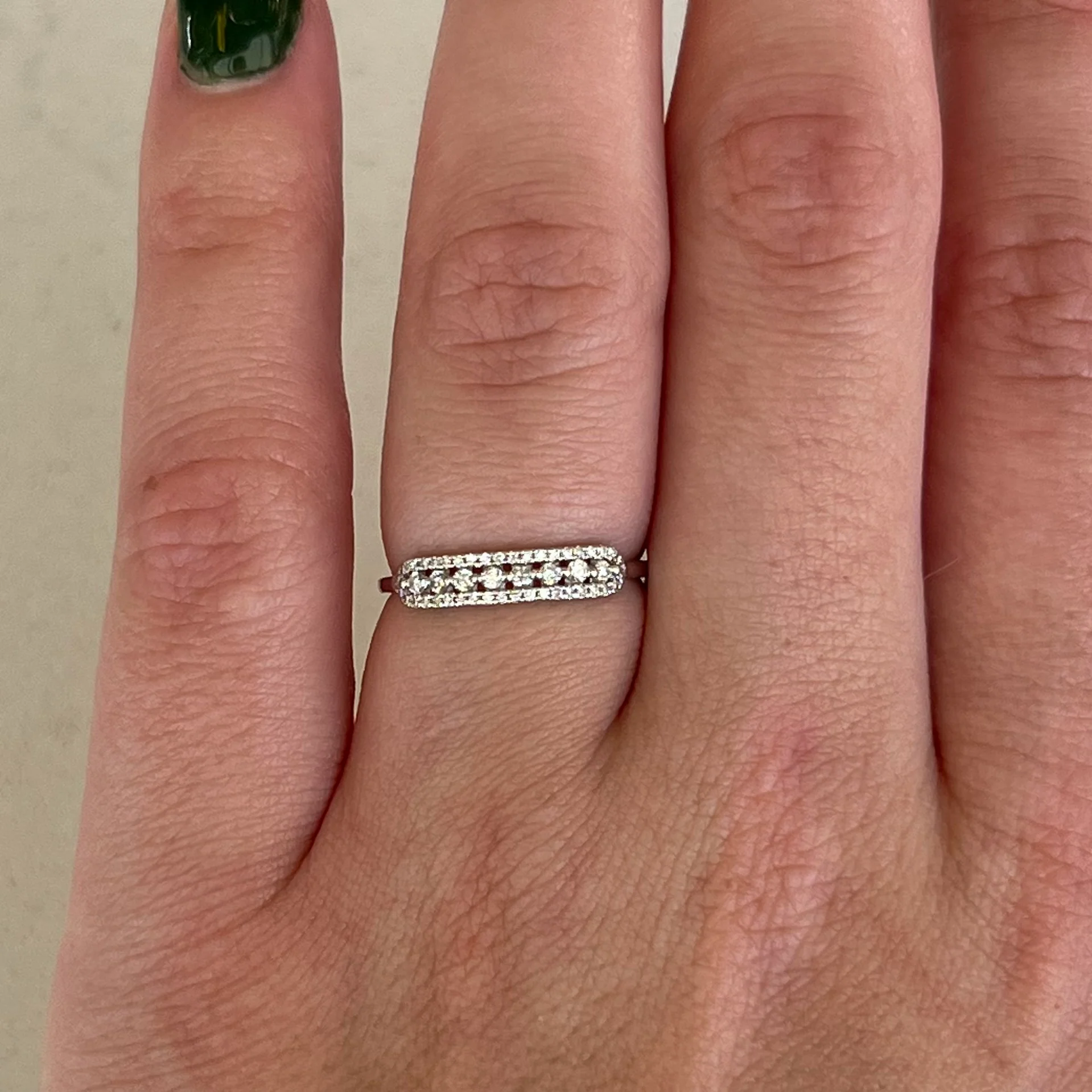 Delicate Pave Diamond Stacking Ring in 18k White Gold - Image 6
