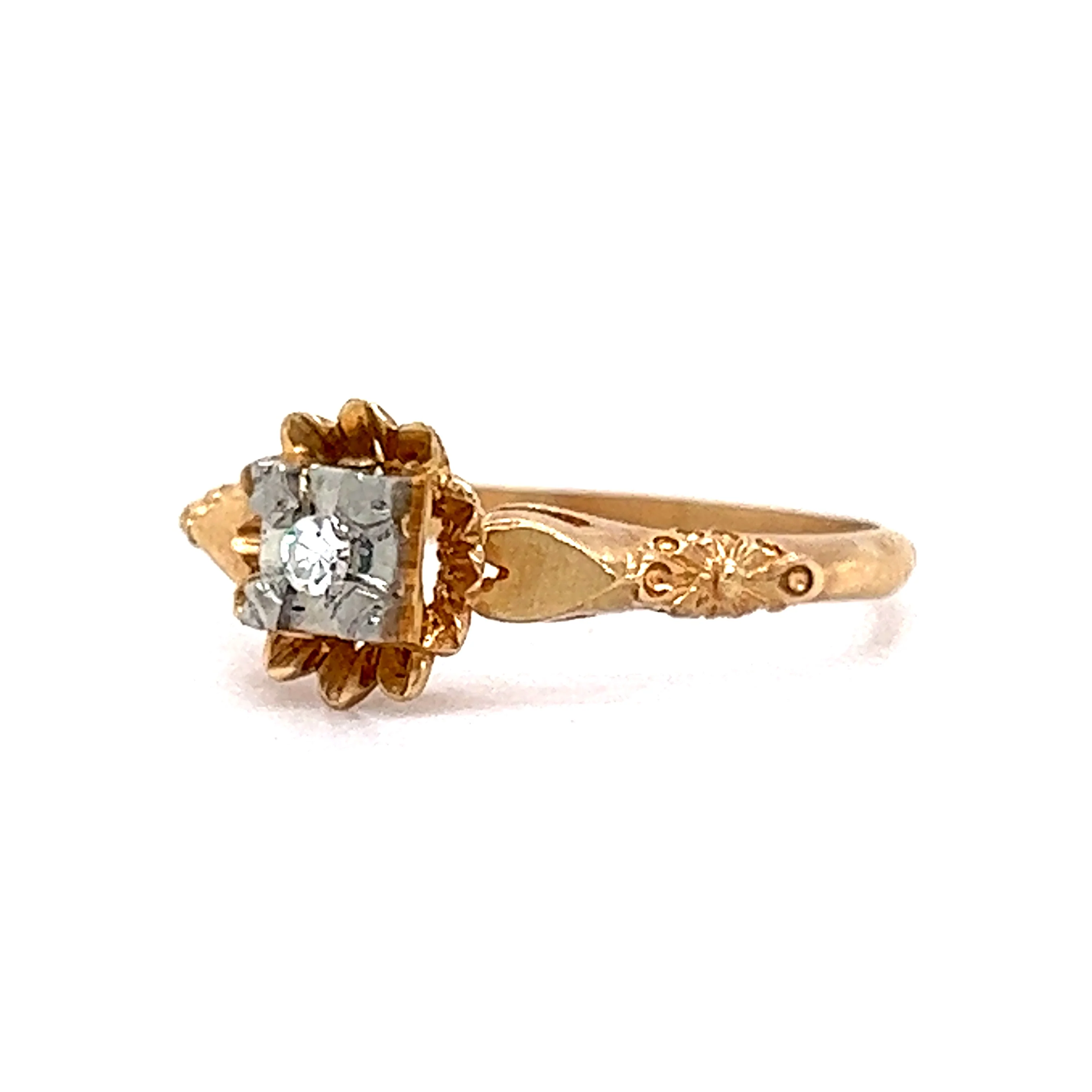 Delicate Retro Diamond Engagement Ring in 14k & 18k Gold - Image 2