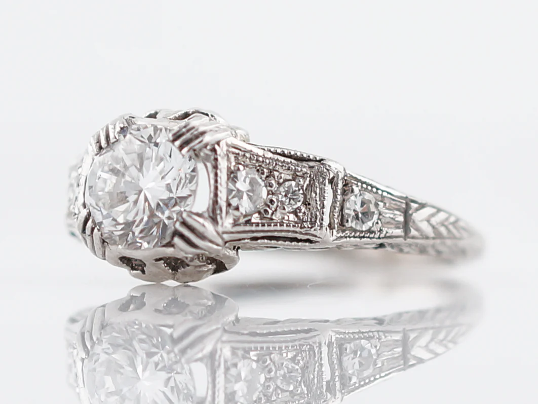 Detailed Art Deco Brilliant Cut Diamond Engagement Ring - Image 2