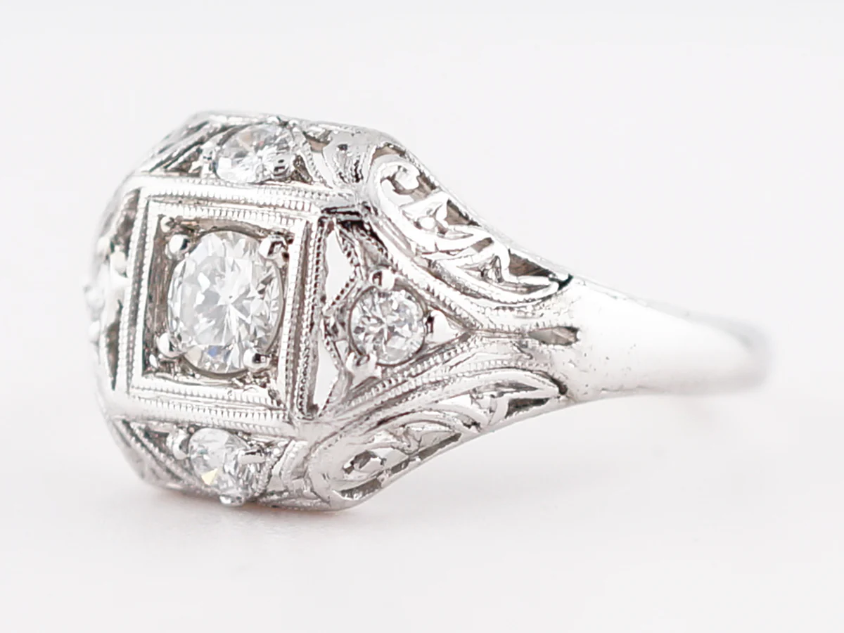 Detailed Filigree Vintage Art Deco .30 Diamond Ring - Image 2