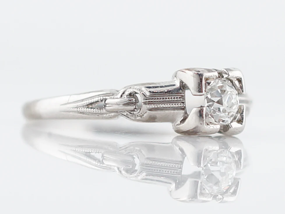 Detailed Old Euro Diamond Filigree Engagement Ring Art Deco - Image 4