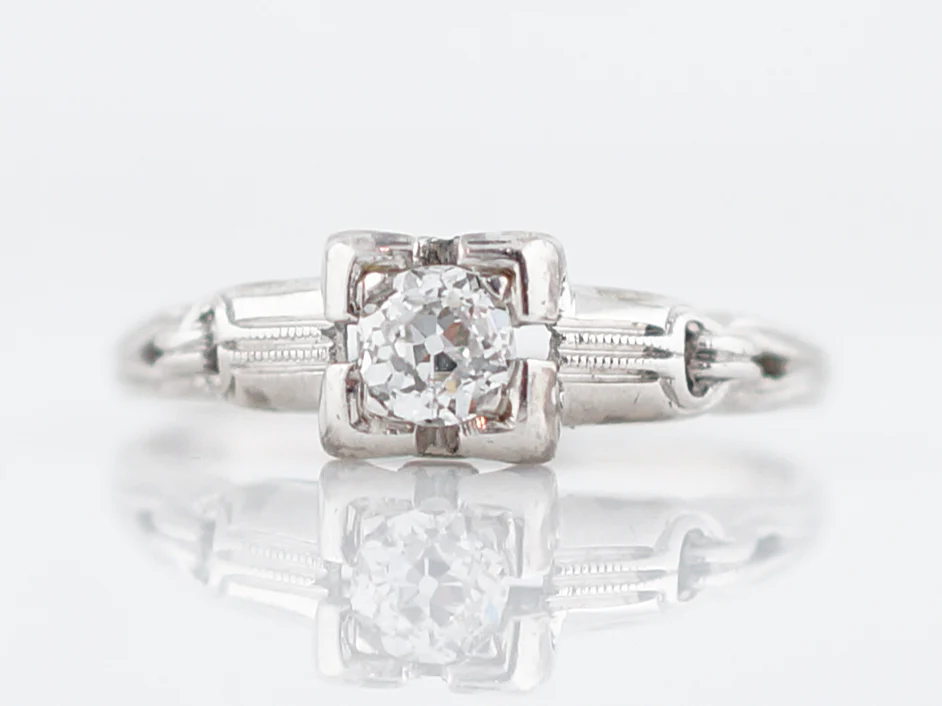 Detailed Old Euro Diamond Filigree Engagement Ring Art Deco - Image 5