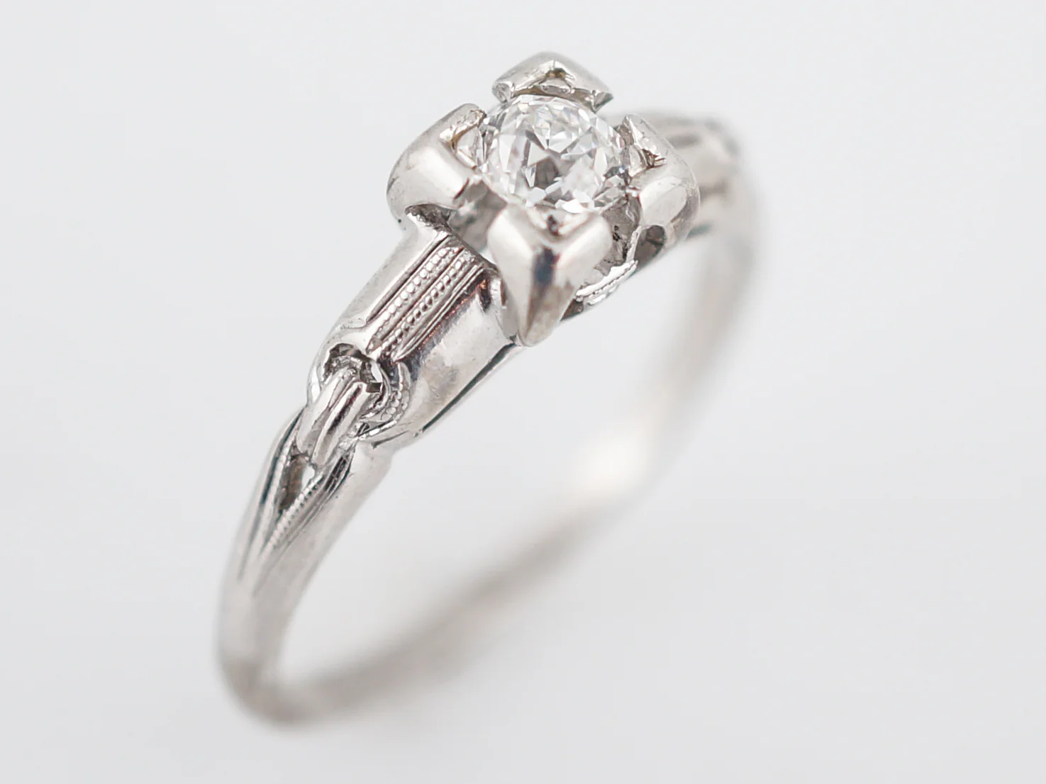 Detailed Old Euro Diamond Filigree Engagement Ring Art Deco - Image 6
