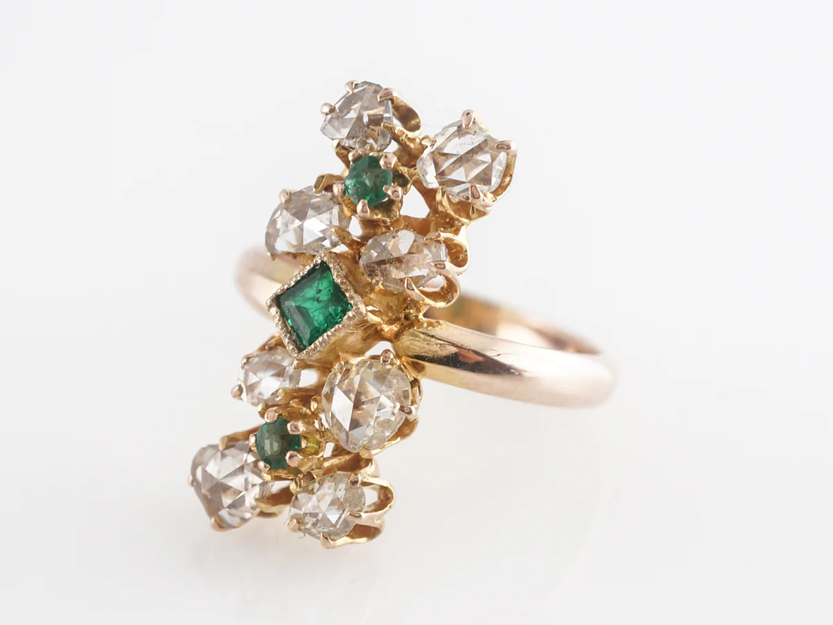 Diamond and Emerald Cocktail Ring in 14K Yellow Gold - Image 2