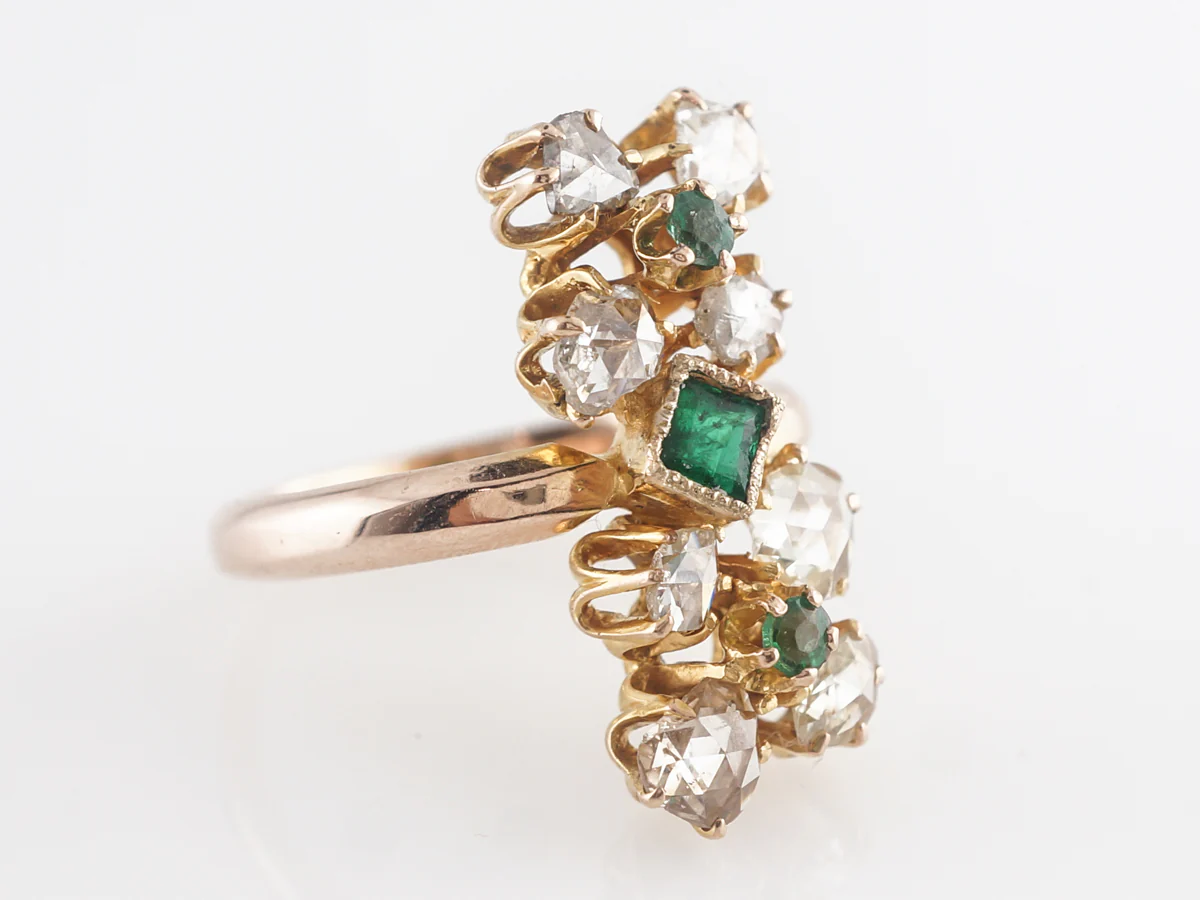 Diamond and Emerald Cocktail Ring in 14K Yellow Gold - Image 3