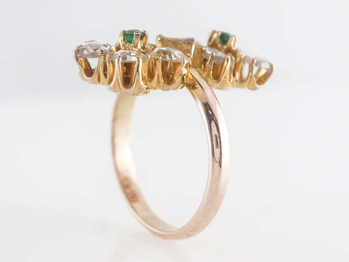 Diamond and Emerald Cocktail Ring in 14K Yellow Gold - Image 4