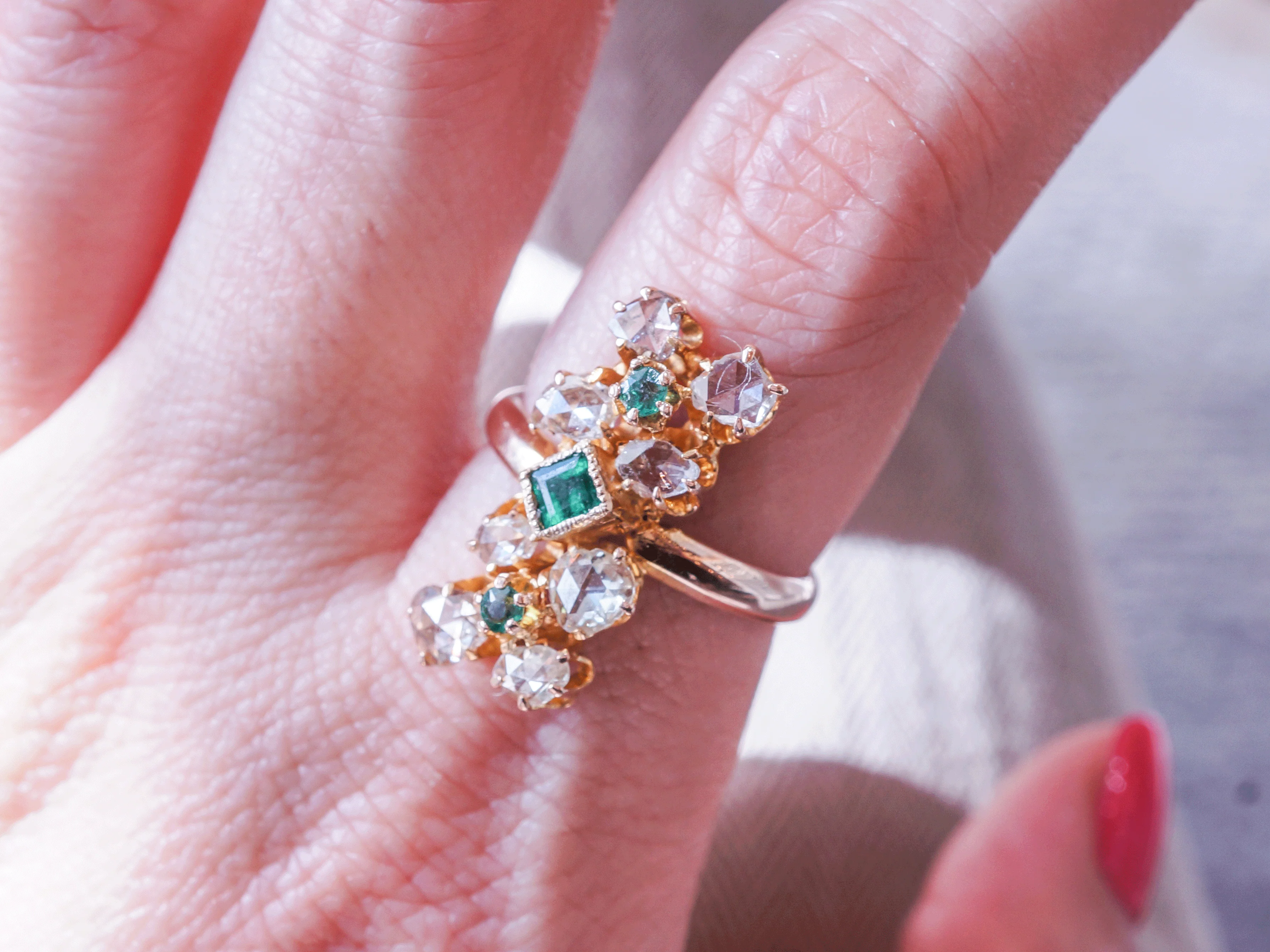 Diamond and Emerald Cocktail Ring in 14K Yellow Gold - Image 5