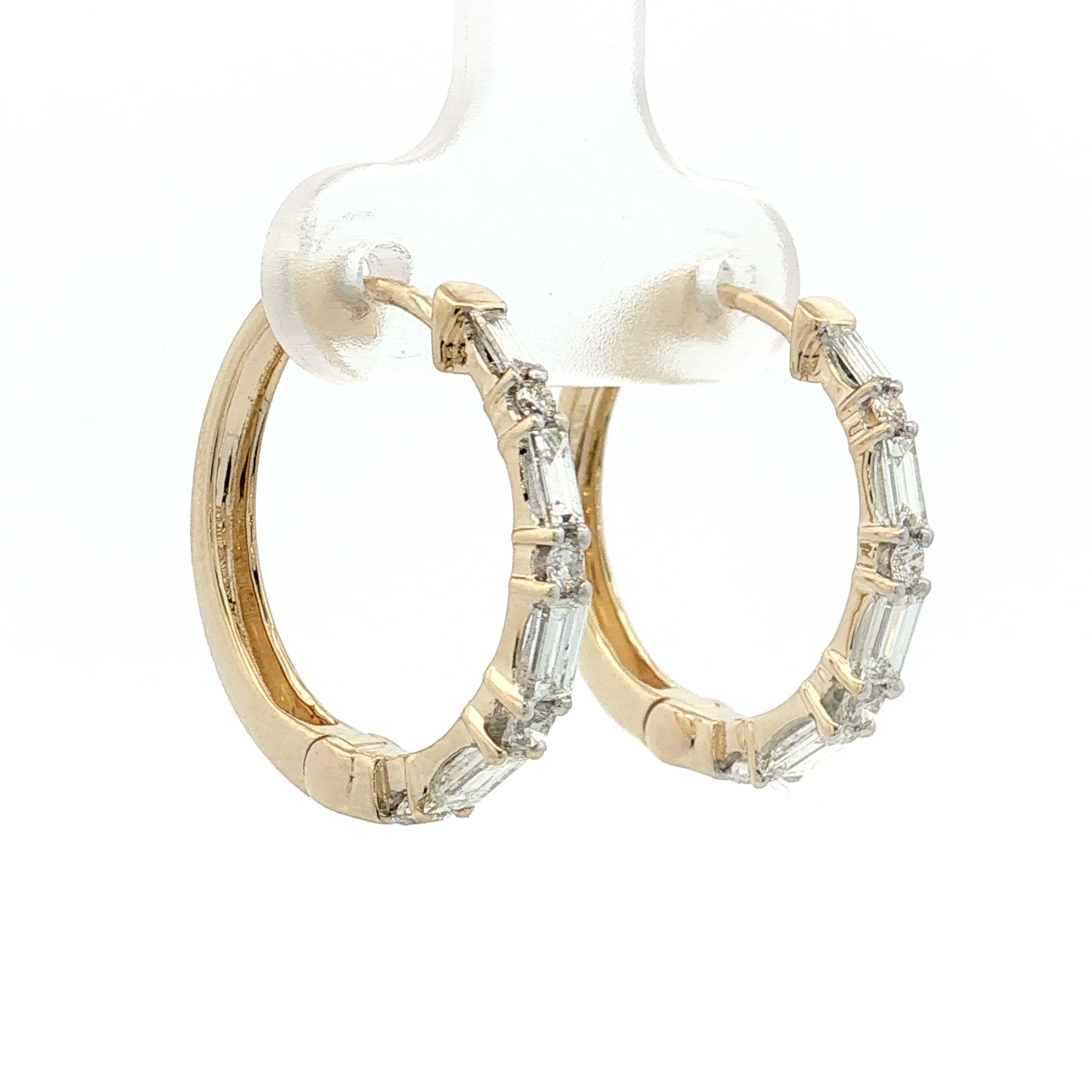 Diamond Baguette Hoop Earrings 14k Yellow Gold - Image 3