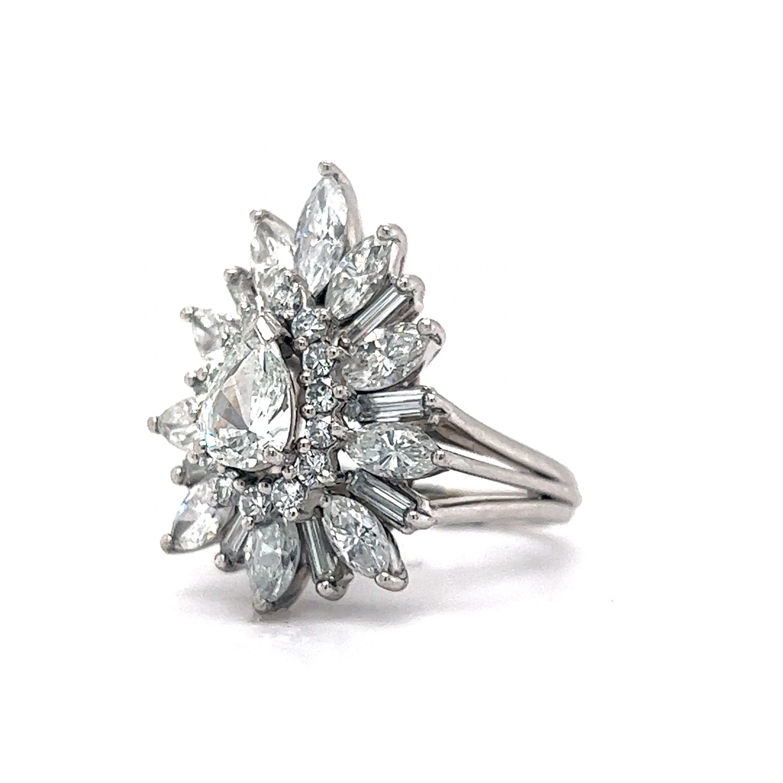 Diamond Ballerina Halo Cluster Cocktail Ring in Platinum - Image 2