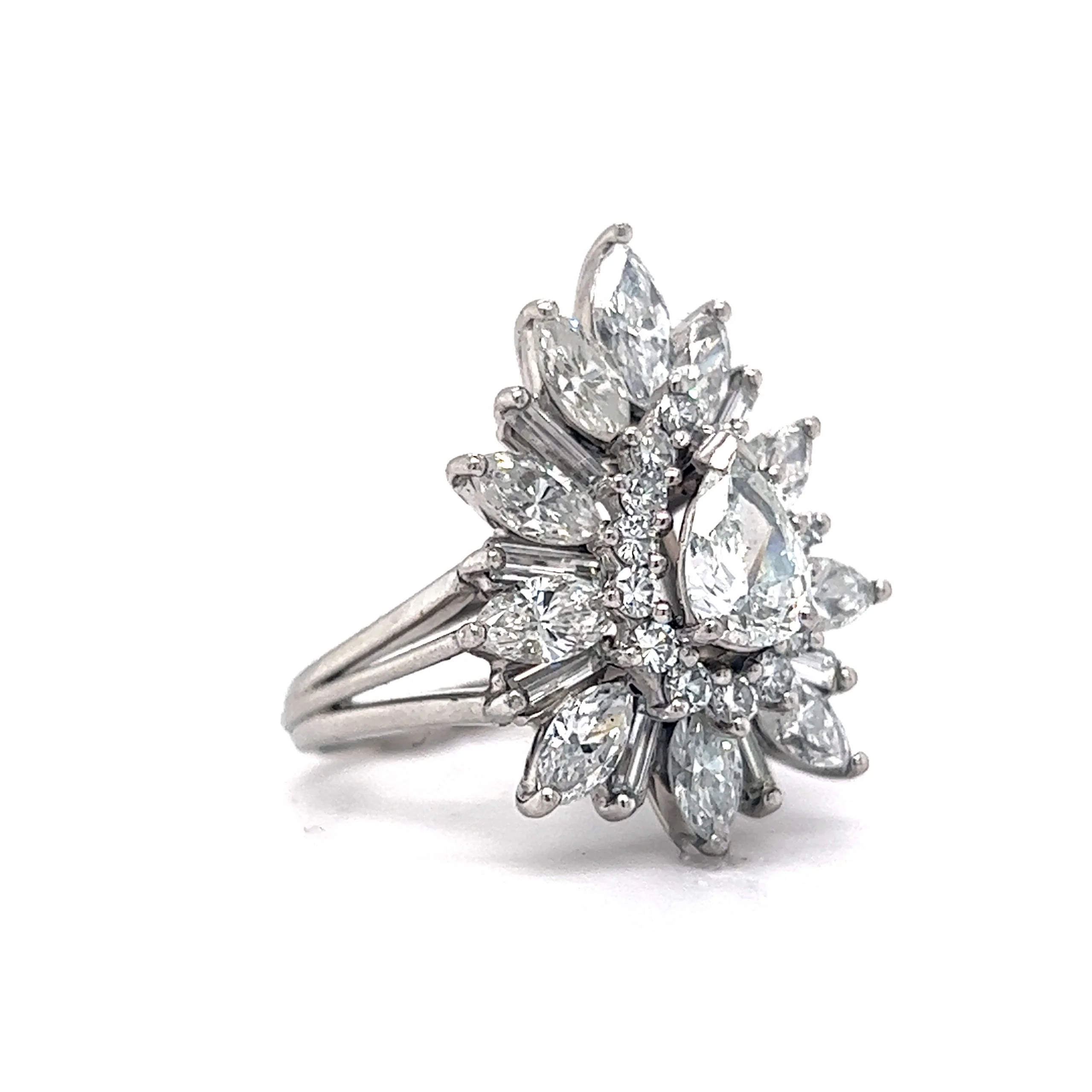 Diamond Ballerina Halo Cluster Cocktail Ring in Platinum - Image 3