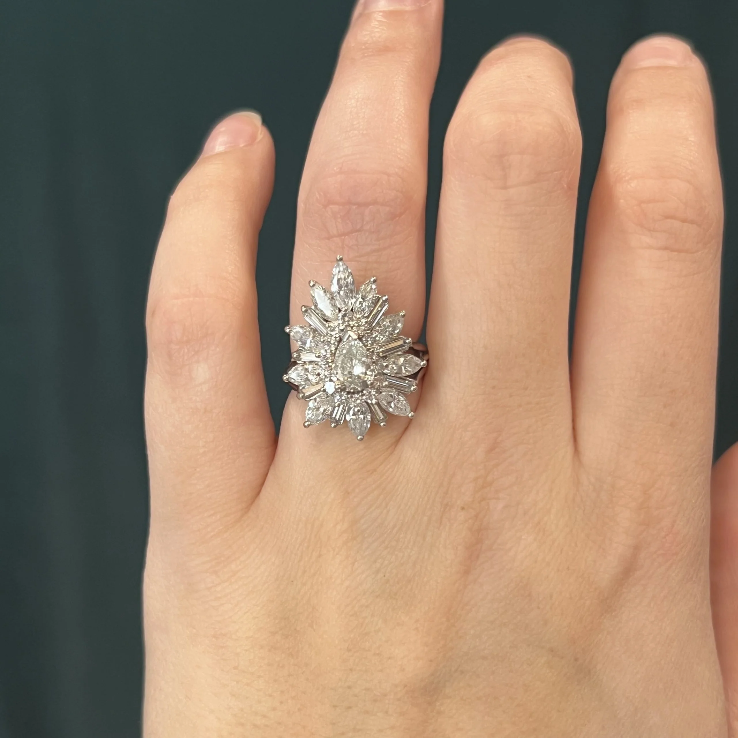 Diamond Ballerina Halo Cluster Cocktail Ring in Platinum - Image 6