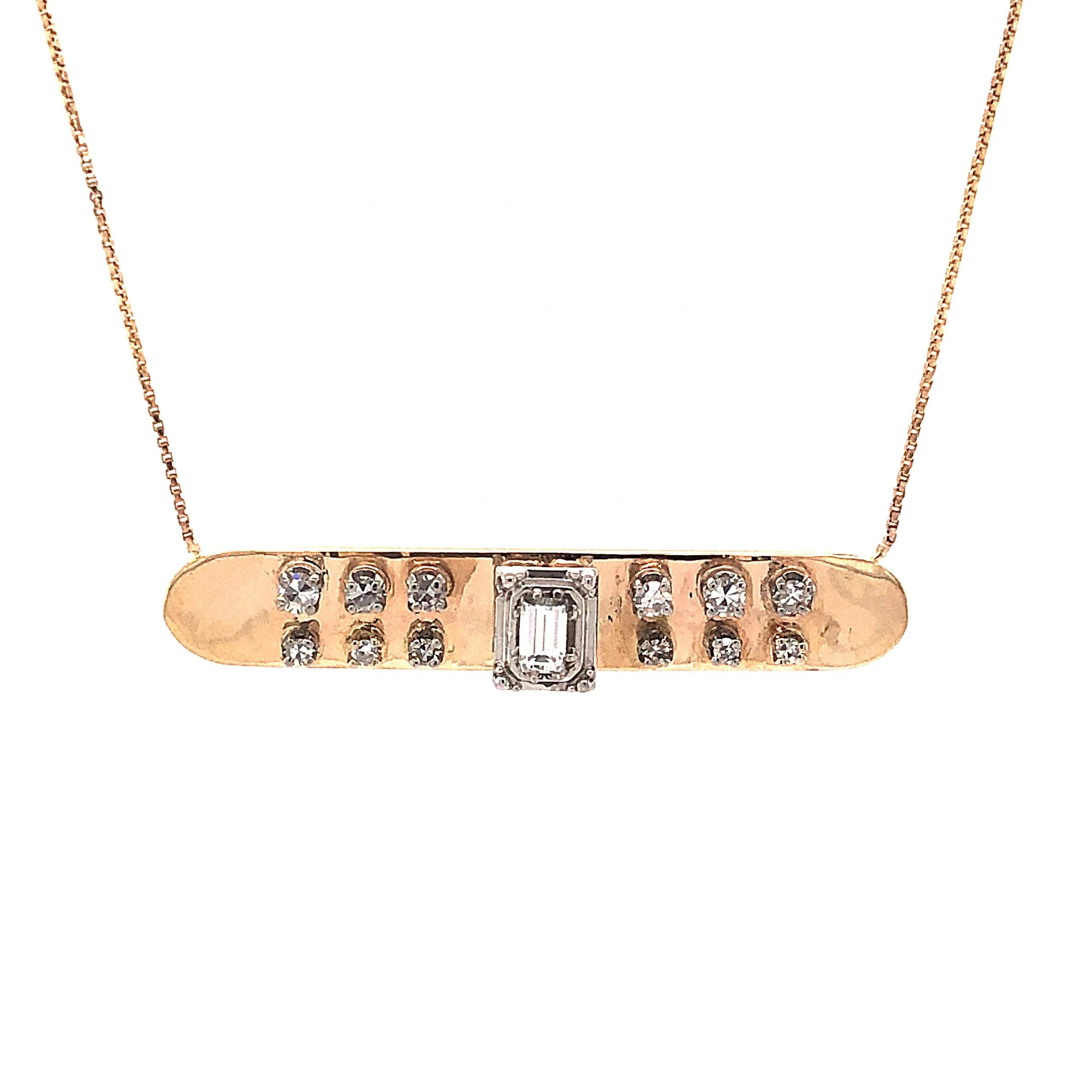 Diamond Bar Pendant Necklace in 14K Yellow Gold - Image 2