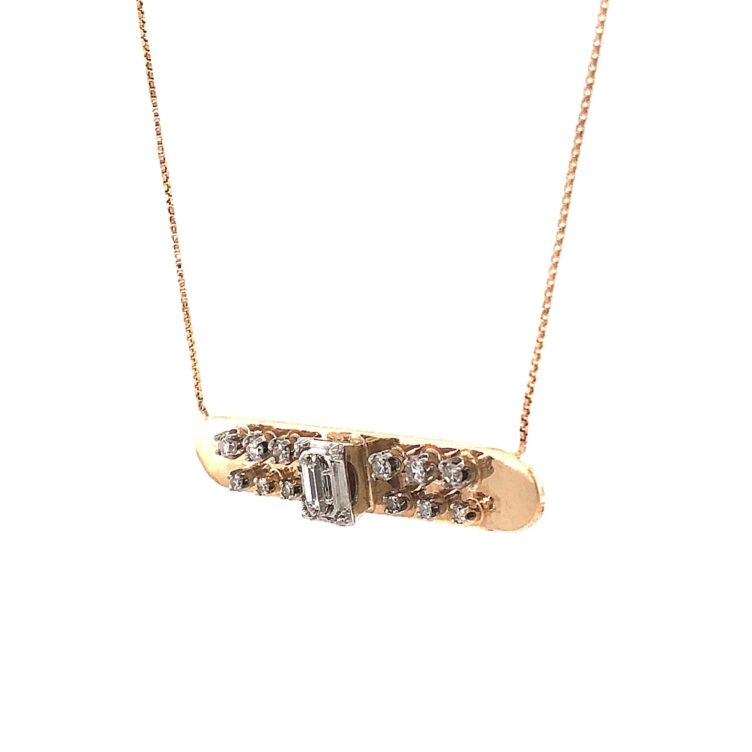 Diamond Bar Pendant Necklace in 14K Yellow Gold - Image 3
