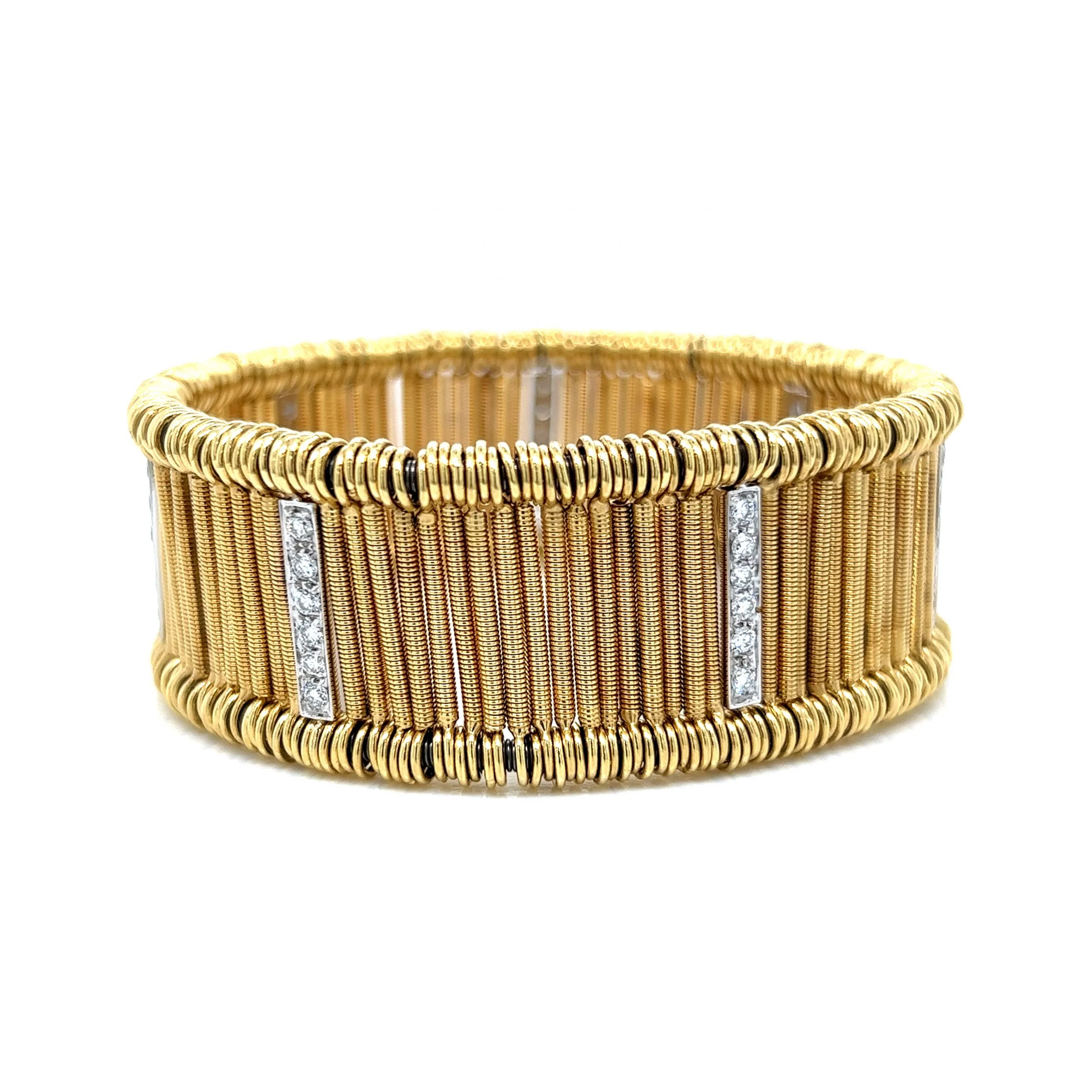 Diamond Bar Stretch Bracelet in 18k Yellow & Gold - Image 3