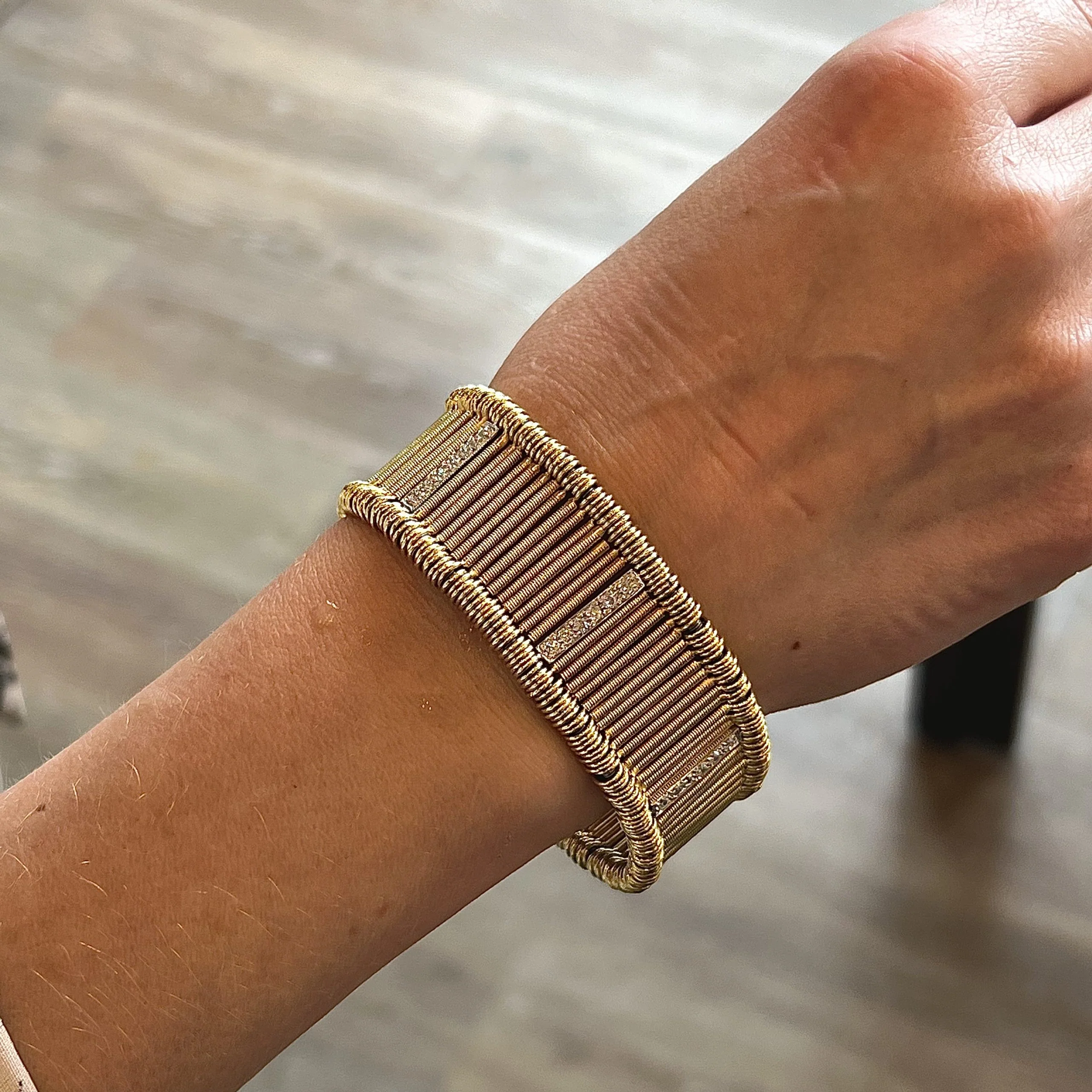 Diamond Bar Stretch Bracelet in 18k Yellow & Gold - Image 5