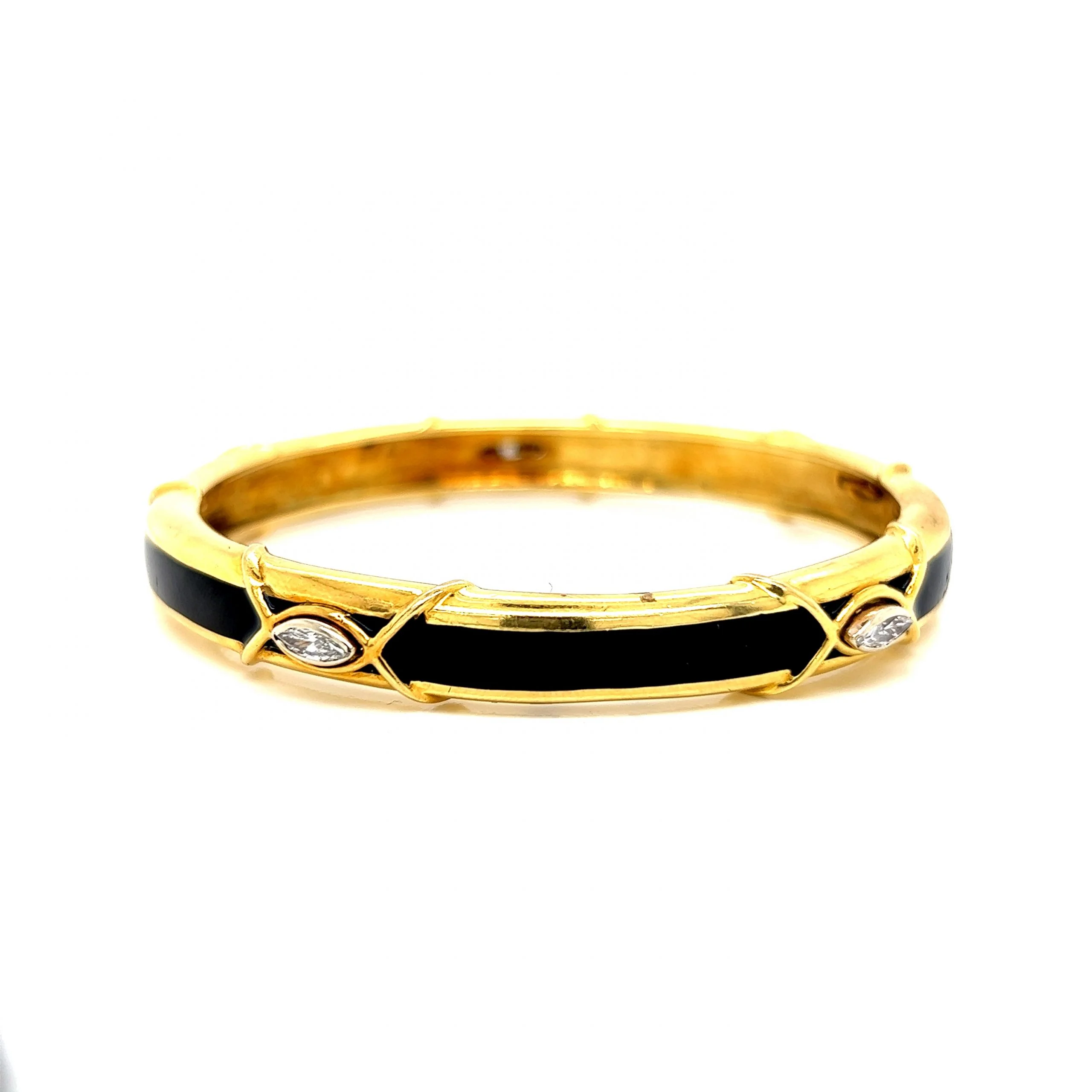 Diamond & Black Enamel Bangle Bracelet in 18k Yellow Gold - Image 3