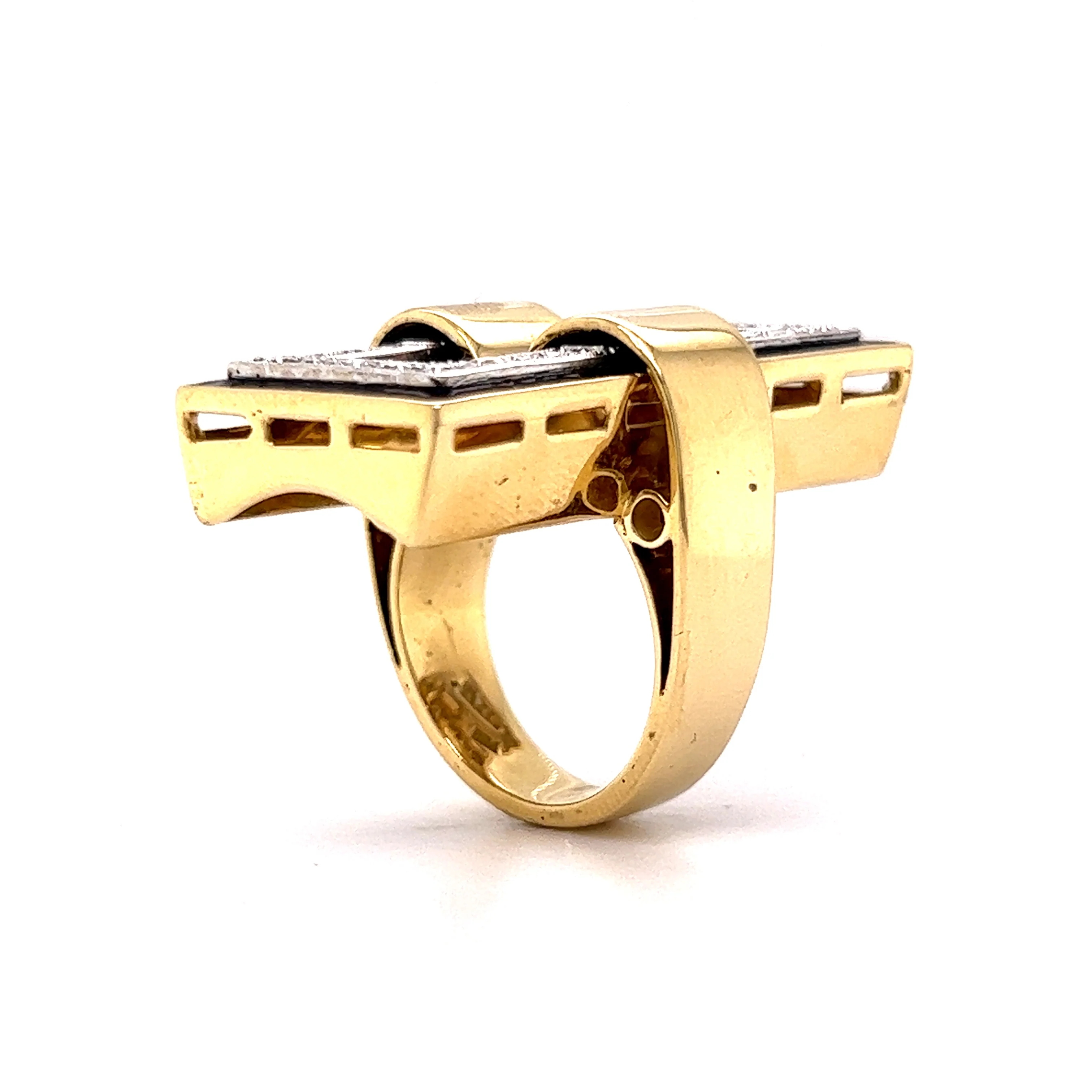 Diamond & Blue Enamel Cocktail Ring 18k Gold - Image 5