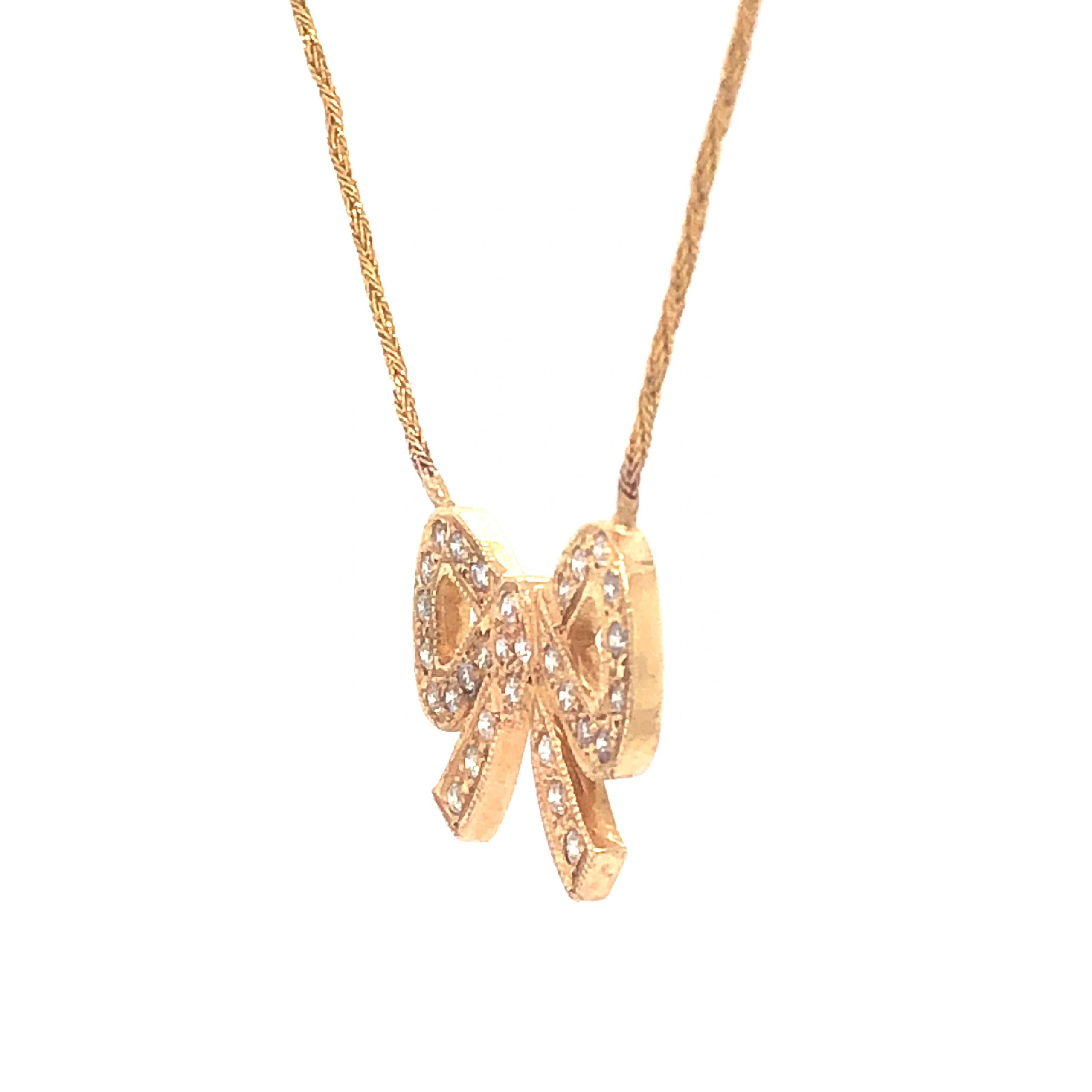 Diamond Bow Pendant Necklace in 10K Yellow Gold - Image 3
