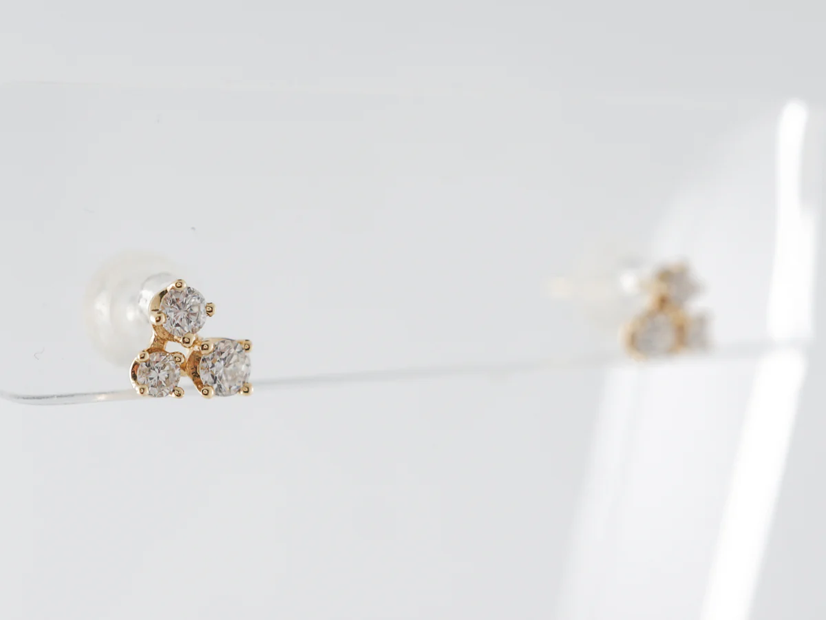 Diamond Cluster Earring Studs in 14k Yellow Gold - Image 3